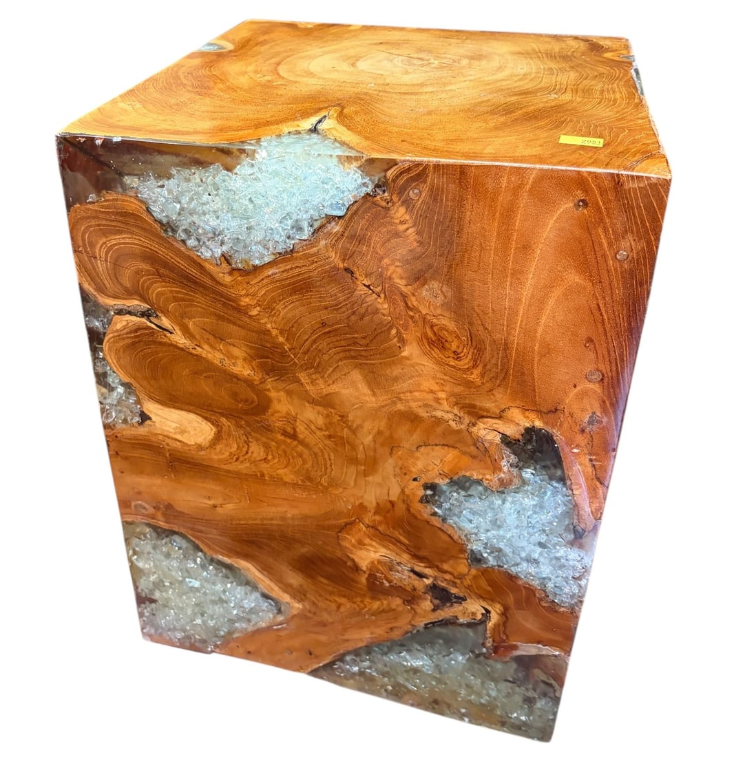 PINE BLOCK RESIN INSET SIDE TABLE - 5