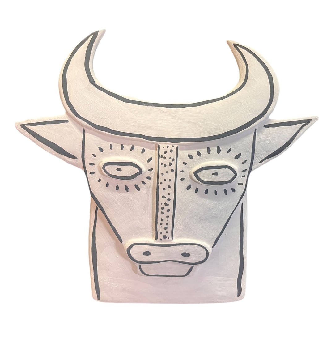 ART POTTERY POCKET OF A BULL: ART POTTERY POCKET OF A BULL. Height: 12.5 in. by Width: 11.5 in. by Depth: 3.5 in.