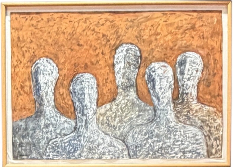 "GROUP DIALOGUE" PAINTING SIGNED BY M. MELLOT: "GROUP DIALOGUE" SIGNED BY M. MELLOT Height: 31 in. by Width: 43 in.