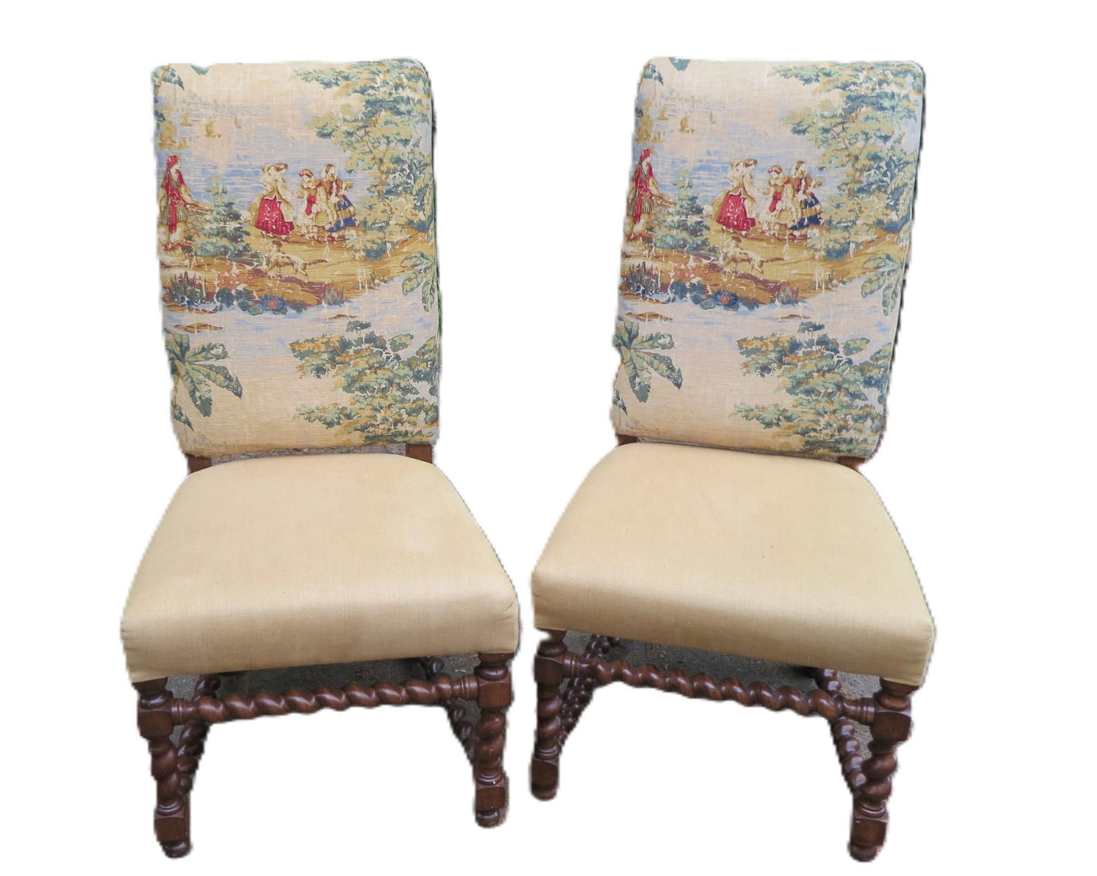 PAIR OF BARLEY TWIST NEEDLEPOINT HIGH BACK CHAIRS (1 of 5)