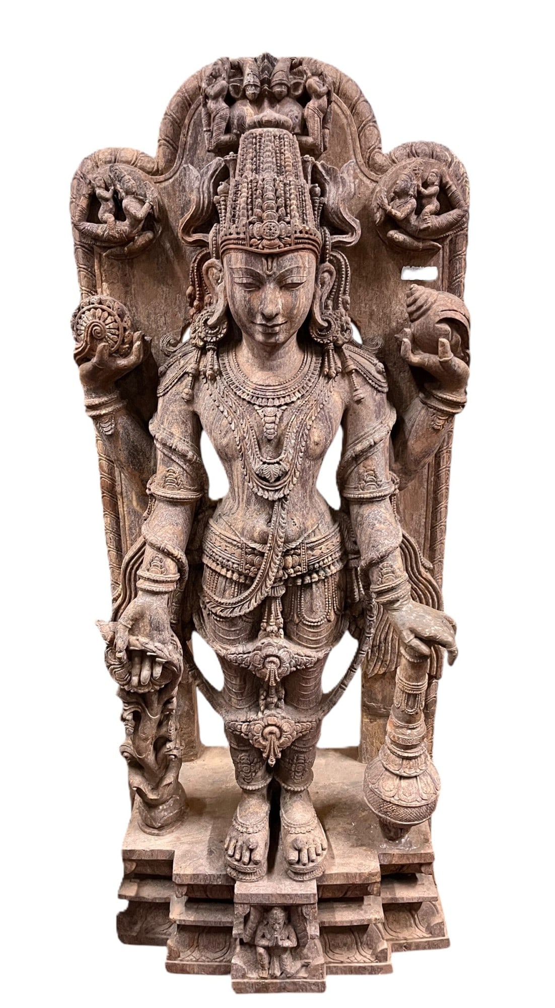 HINDU GOD VISHNU SANDSTONE SCULPTURE: HINDU GOD VISHNU SANDSTONE SCULPTURE. Height: 72 in. by Width: 34.5 in. by Depth: 19 in.