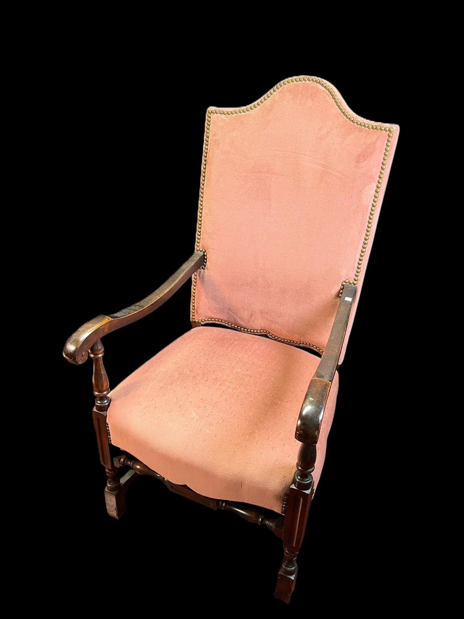 FRENCH ROSE VELVET UPHOLSTERED ARMCHAIR: FRENCH ROSE VELVET UPHOLSTERED ARMCHAIR. Height: 47 in. by Width: 24 in. by Depth: 24 in.