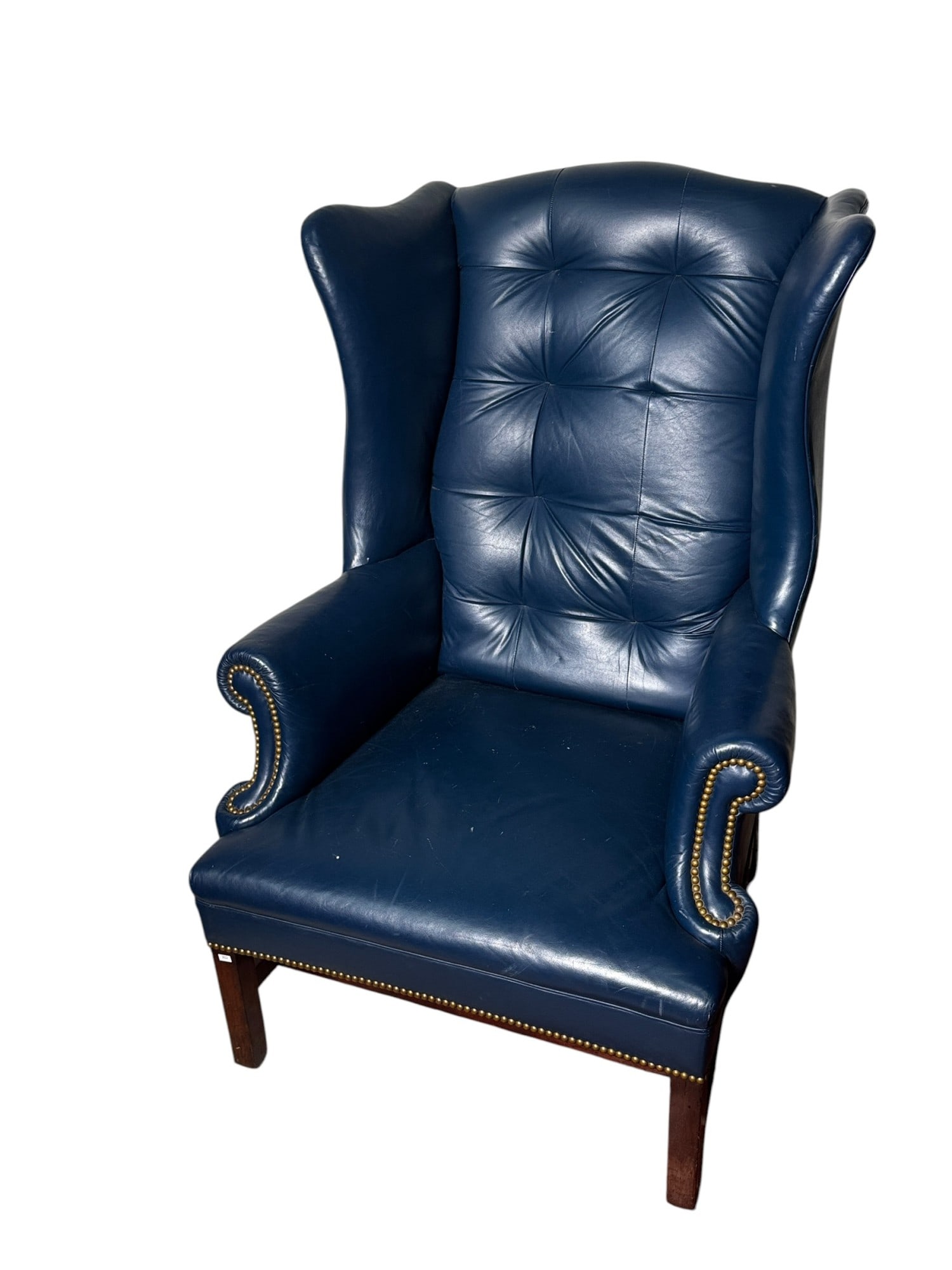 BLUE LEATHER WING CHAIR (1 of 4)