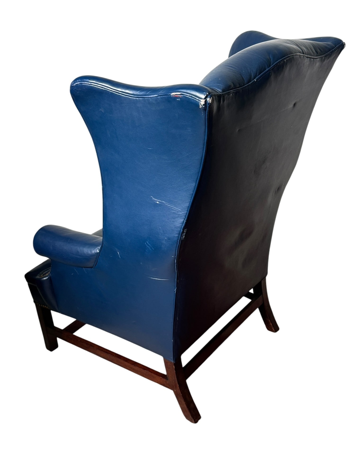 BLUE LEATHER WING CHAIR - 2