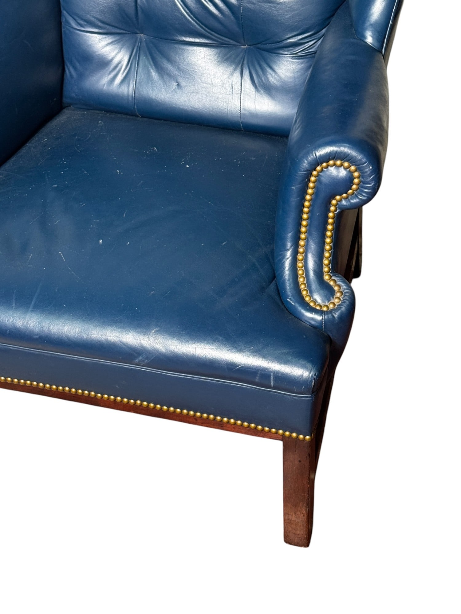 BLUE LEATHER WING CHAIR - 3