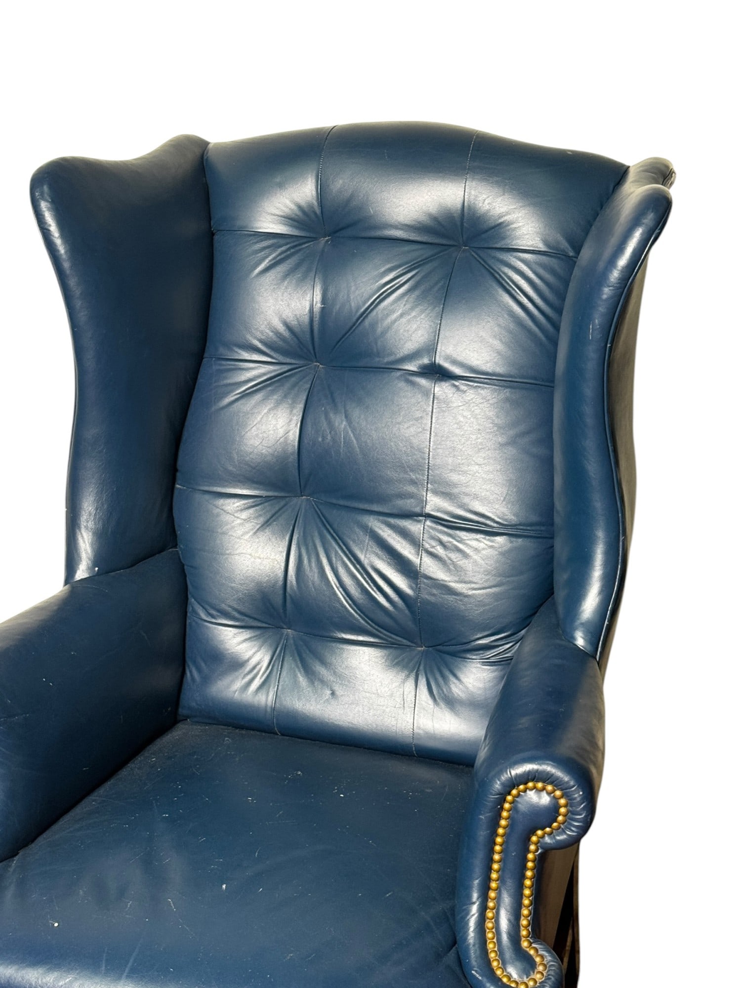 BLUE LEATHER WING CHAIR - 4