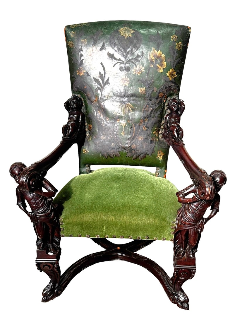 RARE 19TH C. BLACKAMOOR CARVED ITALIAN ARMCHAIR (1 of 8)
