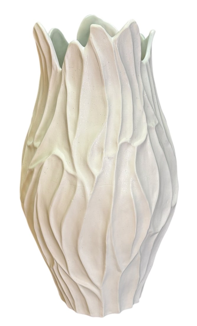 ARTISAN GLAZED CERAMIC TULIP VASE: ARTISAN GLAZED CERAMIC TULIP VASE. Height: 24 in. by Width: 12 in.