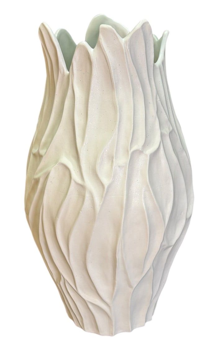ARTISAN GLAZED CERAMIC TULIP VASE: ARTISAN GLAZED CERAMIC TULIP VASE. Height: 24 in. by Width: 12 in.