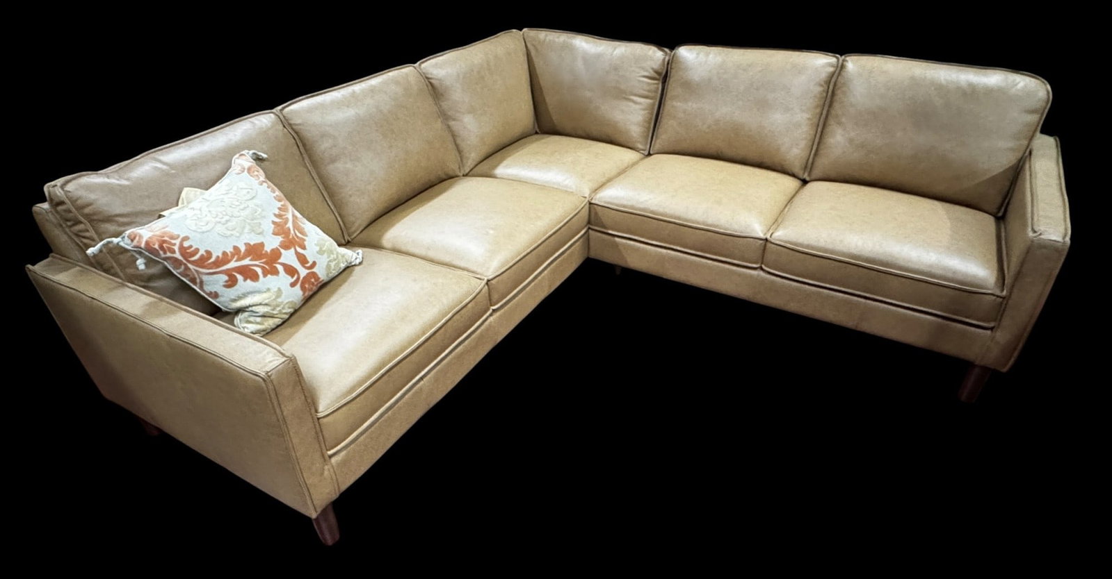 MODERN SECTIONAL TAN LEATHER SOFA: MODERN SECTIONAL TAN LEATHER SOFA . (NEW) Height: 89 in. by Width: 91 in. by Depth: 36 in.