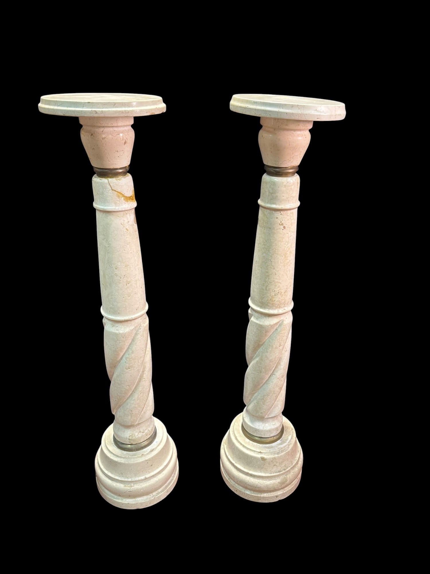 PAIR OF MARBLE COLUMNS: PAIR OF MARBLE COLUMNS 9 (HAS HAD A REPAIR ) Height: 51 in. by Width: 12