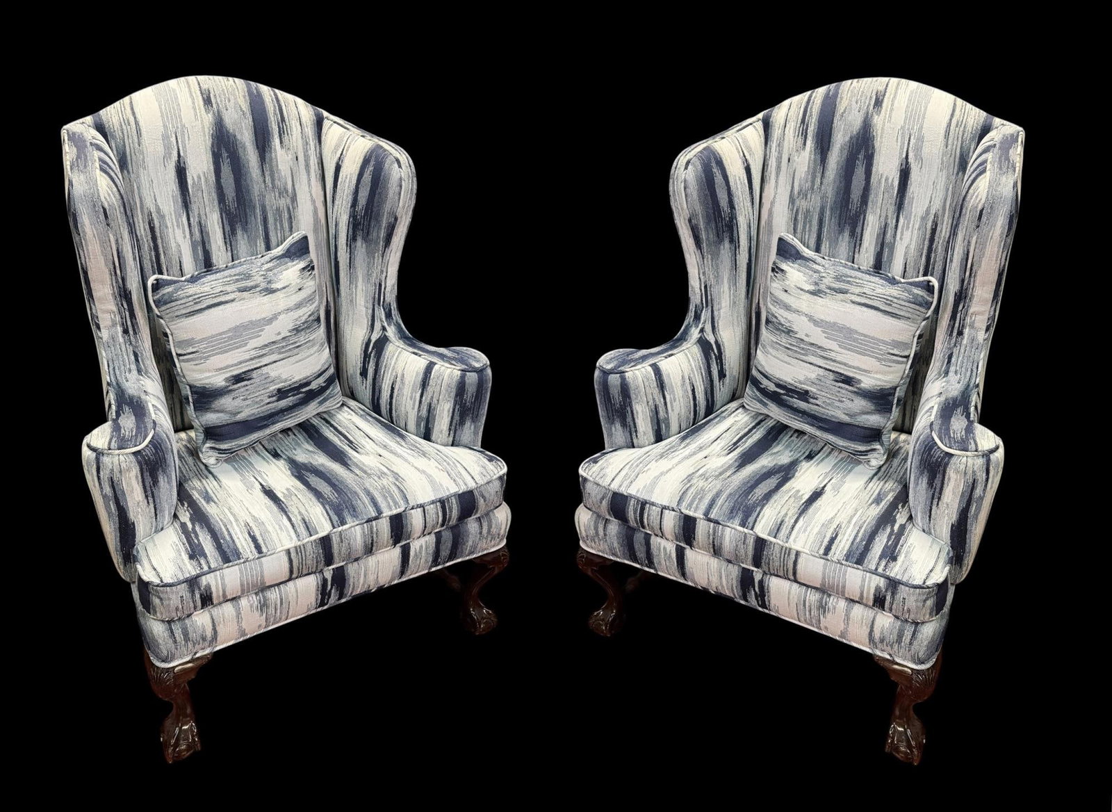 PAIR OF GEORGIAN STYLE WING CHAIRS WITH A VERTICAL: PAIR OF GEORGIAN STYLE WING CHAIRS WITH A VERTICAL (OPPOSED TO A ROLL ARM WING CHAIR)