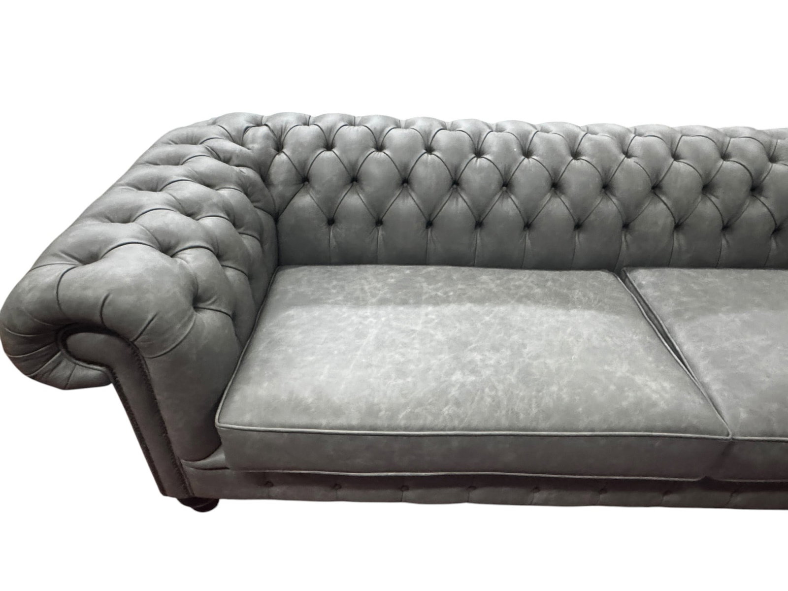 BUTTON TUFTED GRAY LEATHER SOFA - 2
