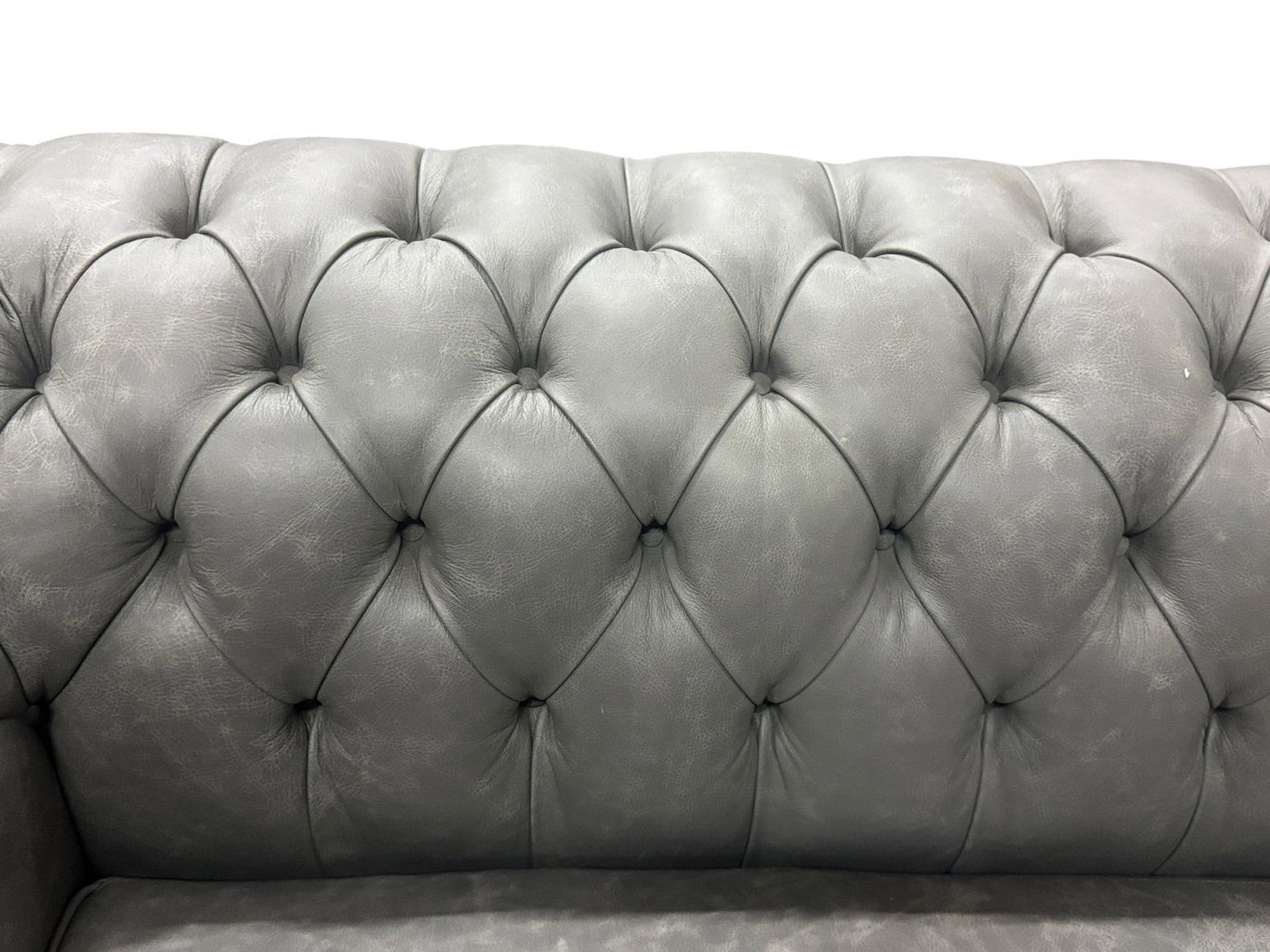 BUTTON TUFTED GRAY LEATHER SOFA - 3