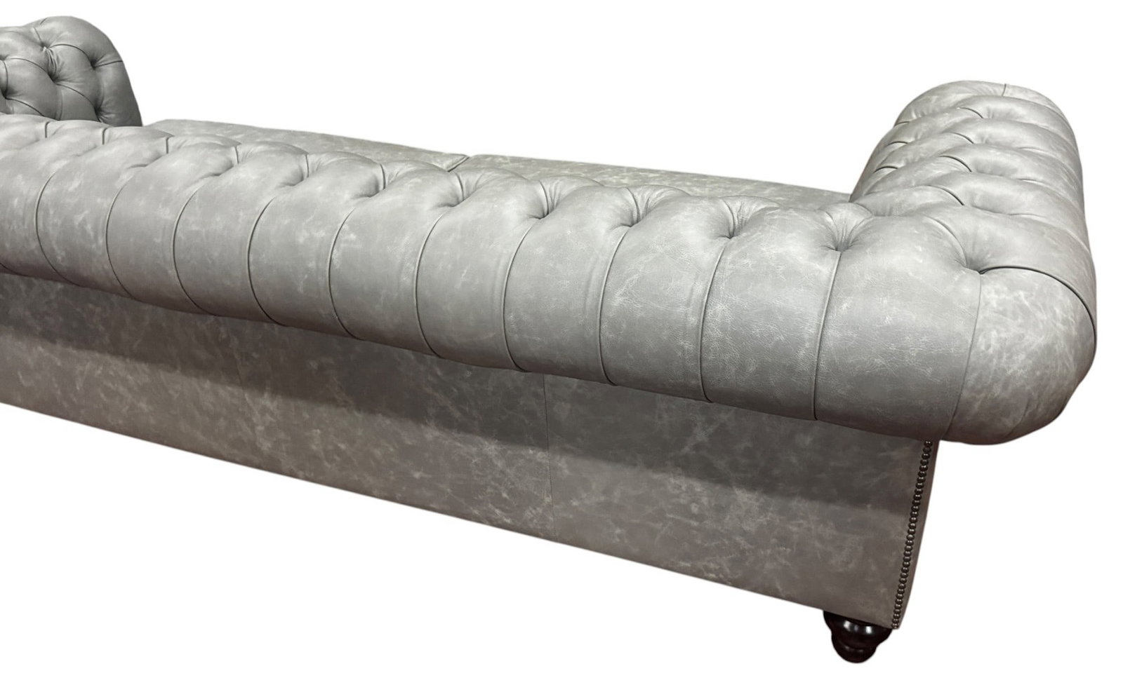BUTTON TUFTED GRAY LEATHER SOFA - 4
