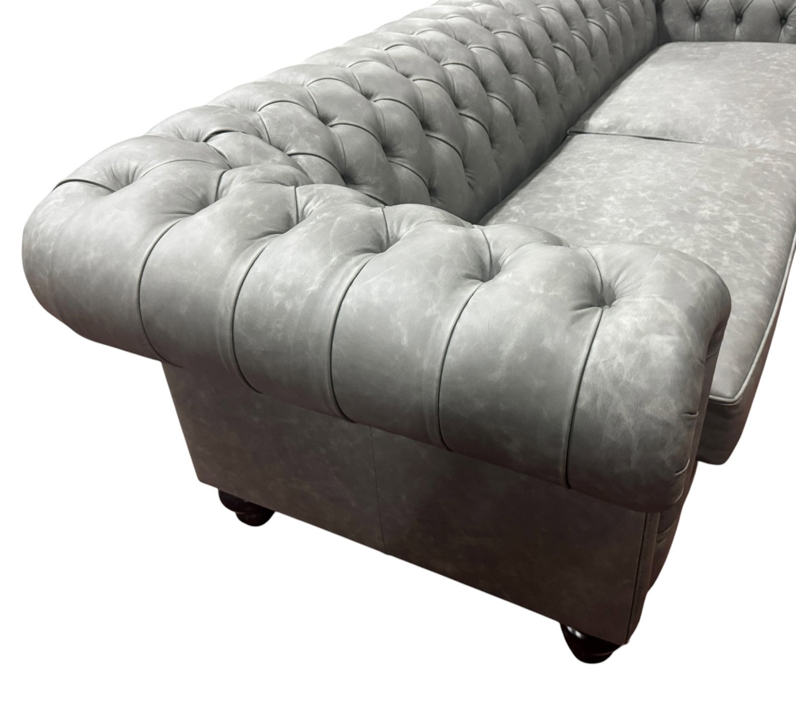 BUTTON TUFTED GRAY LEATHER SOFA - 5