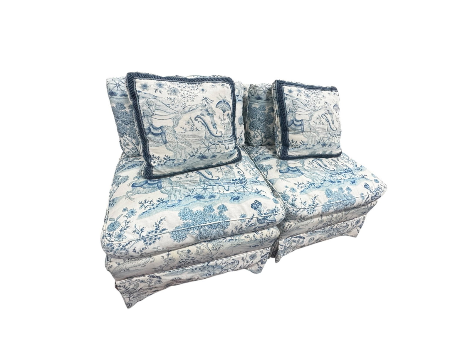 PR OF BLUE TOILE SLIPPER CHAIRS (1 of 4)