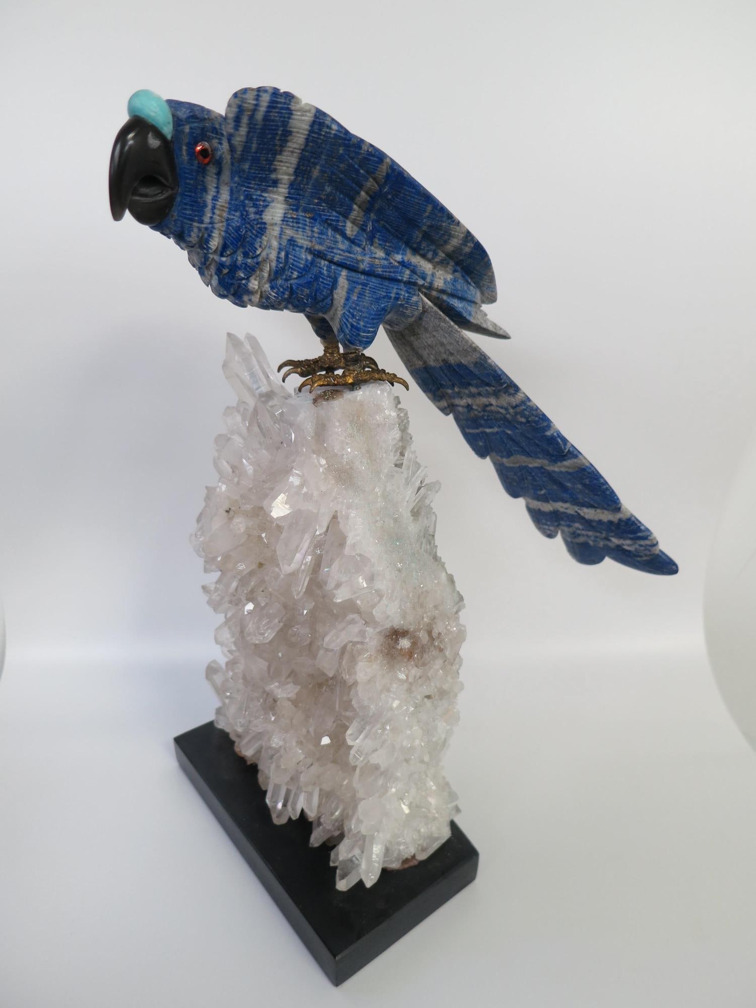 PERUVIAN LAPIS PARROT ON CRYSTAL AGATE BASE - 3