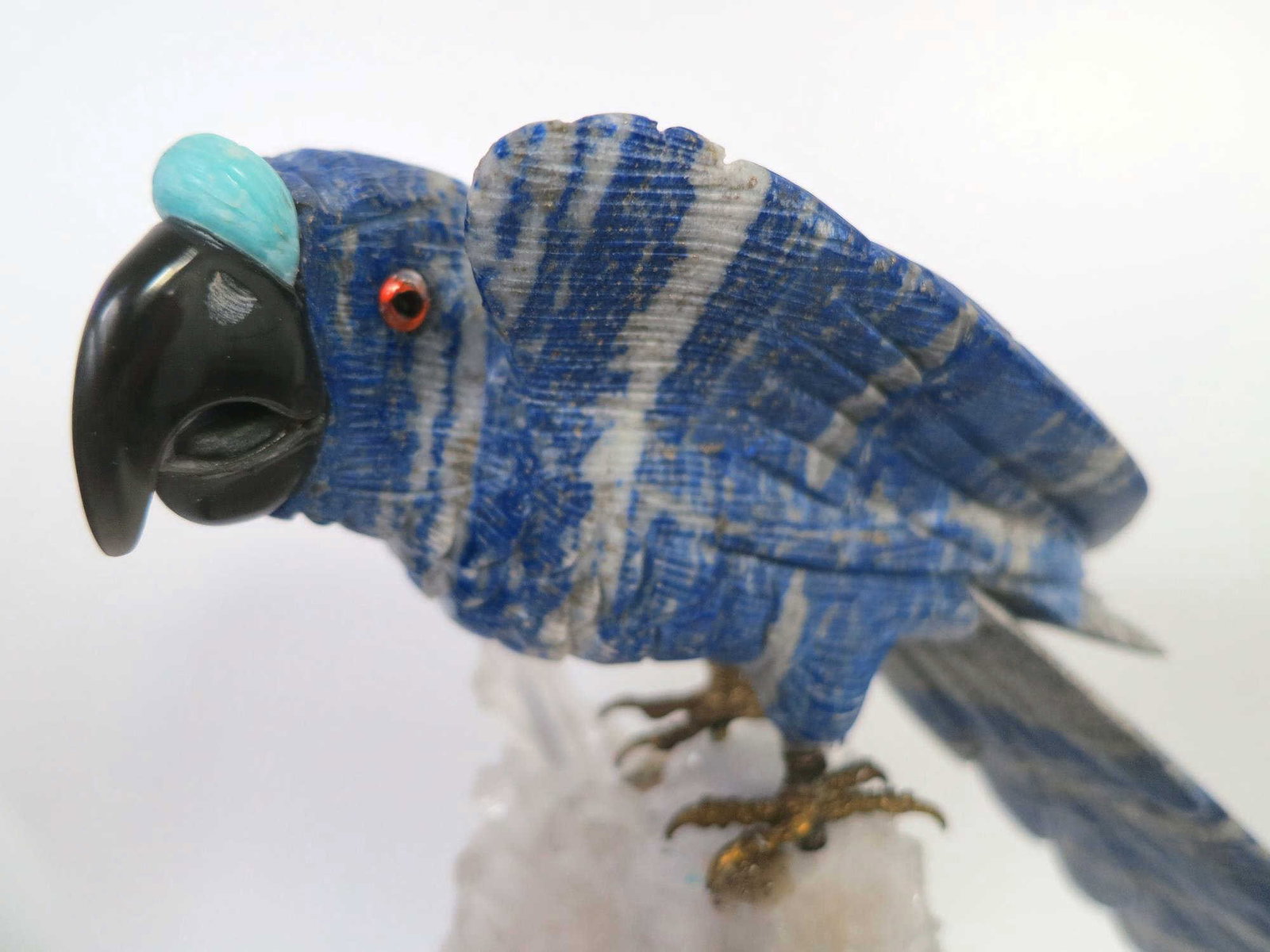 PERUVIAN LAPIS PARROT ON CRYSTAL AGATE BASE - 5