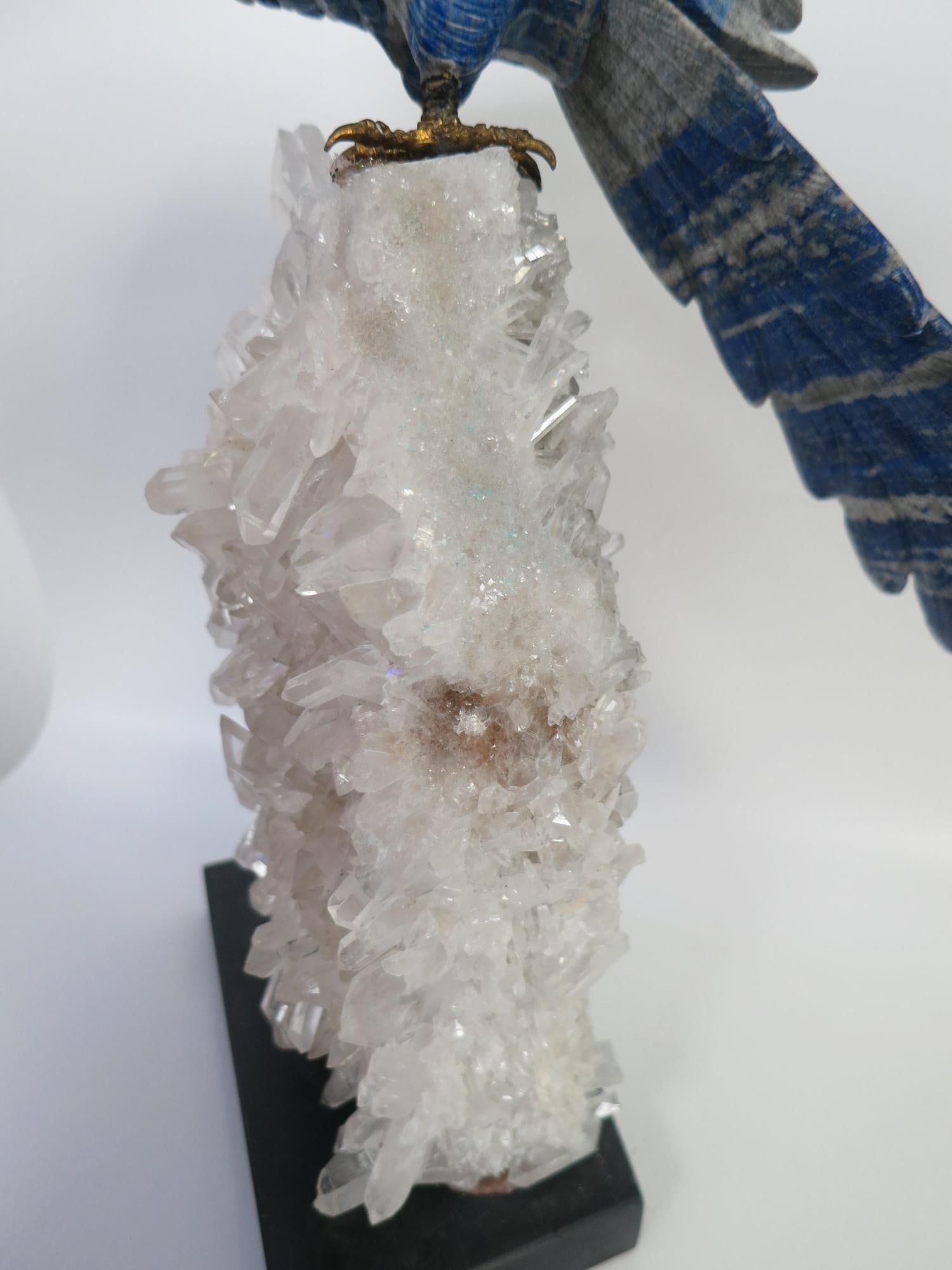 PERUVIAN LAPIS PARROT ON CRYSTAL AGATE BASE - 7
