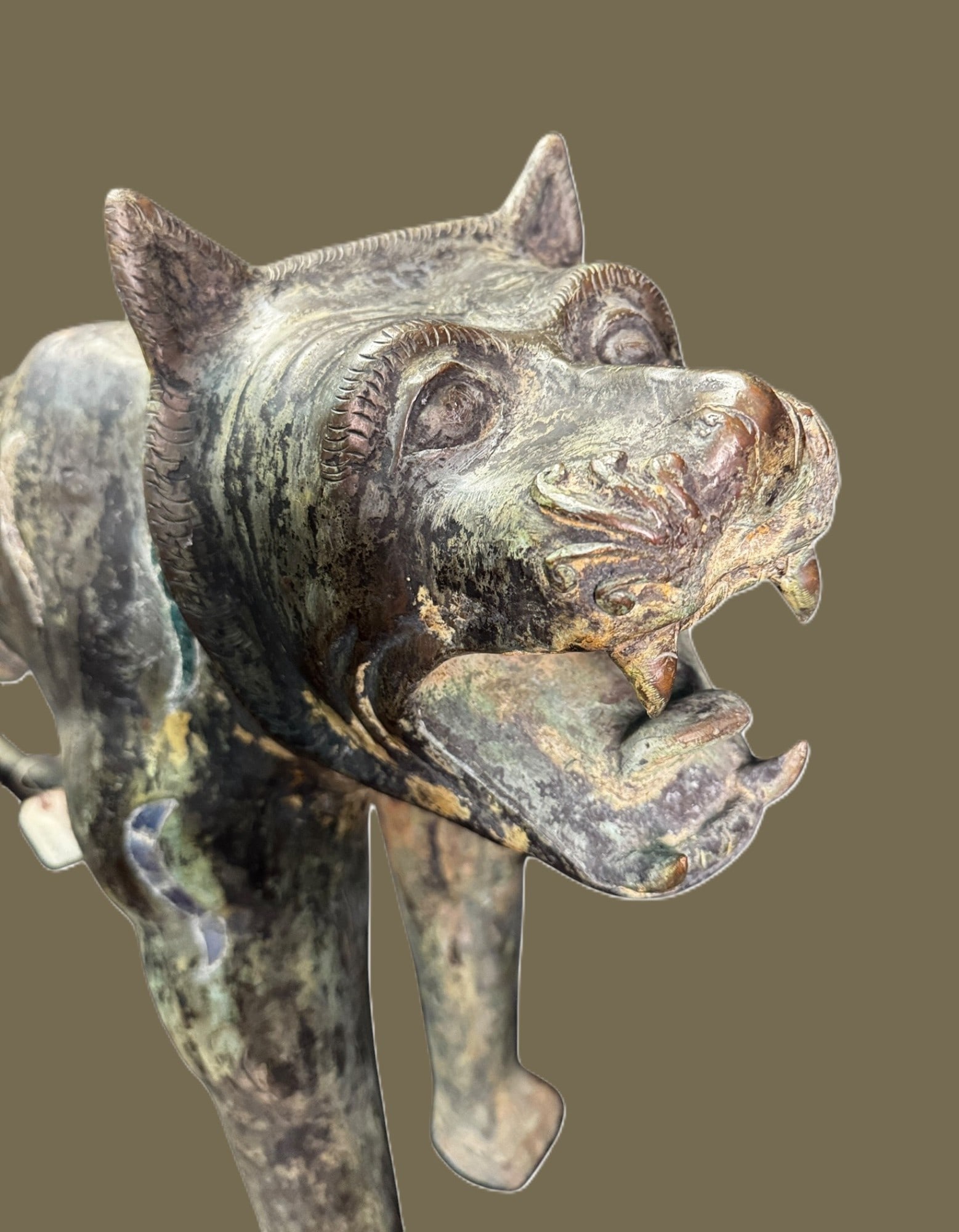 BRONZE FOO LION WITH INLAY - 4