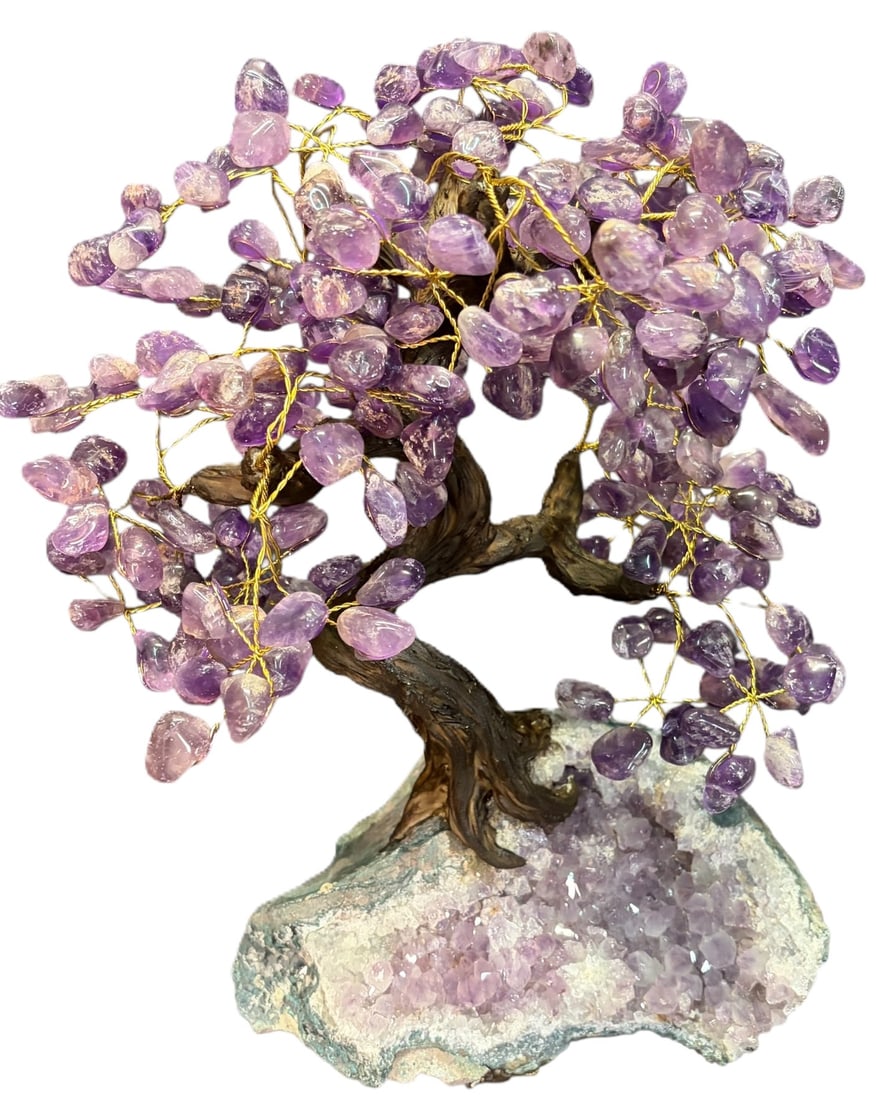 AMETHYST STONE TREE: AMETHYST STONE TREE. 14.4lbs. Height: 17 in. by Width: 14 in. by Depth: 8 in.