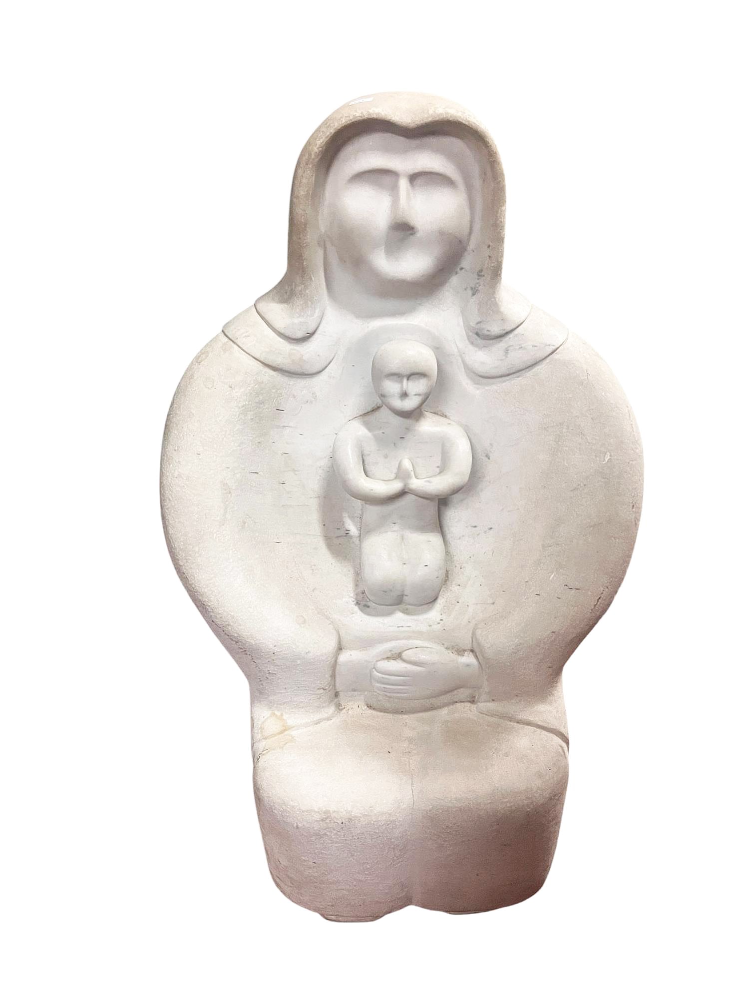 MARBLE STATUE OF MOTHER AND CHILD SIGNED RPS, 1980: MARBLE STATUE OF MOTHER AND CHILD SIGNED AND DATED R P S, 1980. Height: 23.25 in. by Width: 15 in. by Depth: 12.5 in
