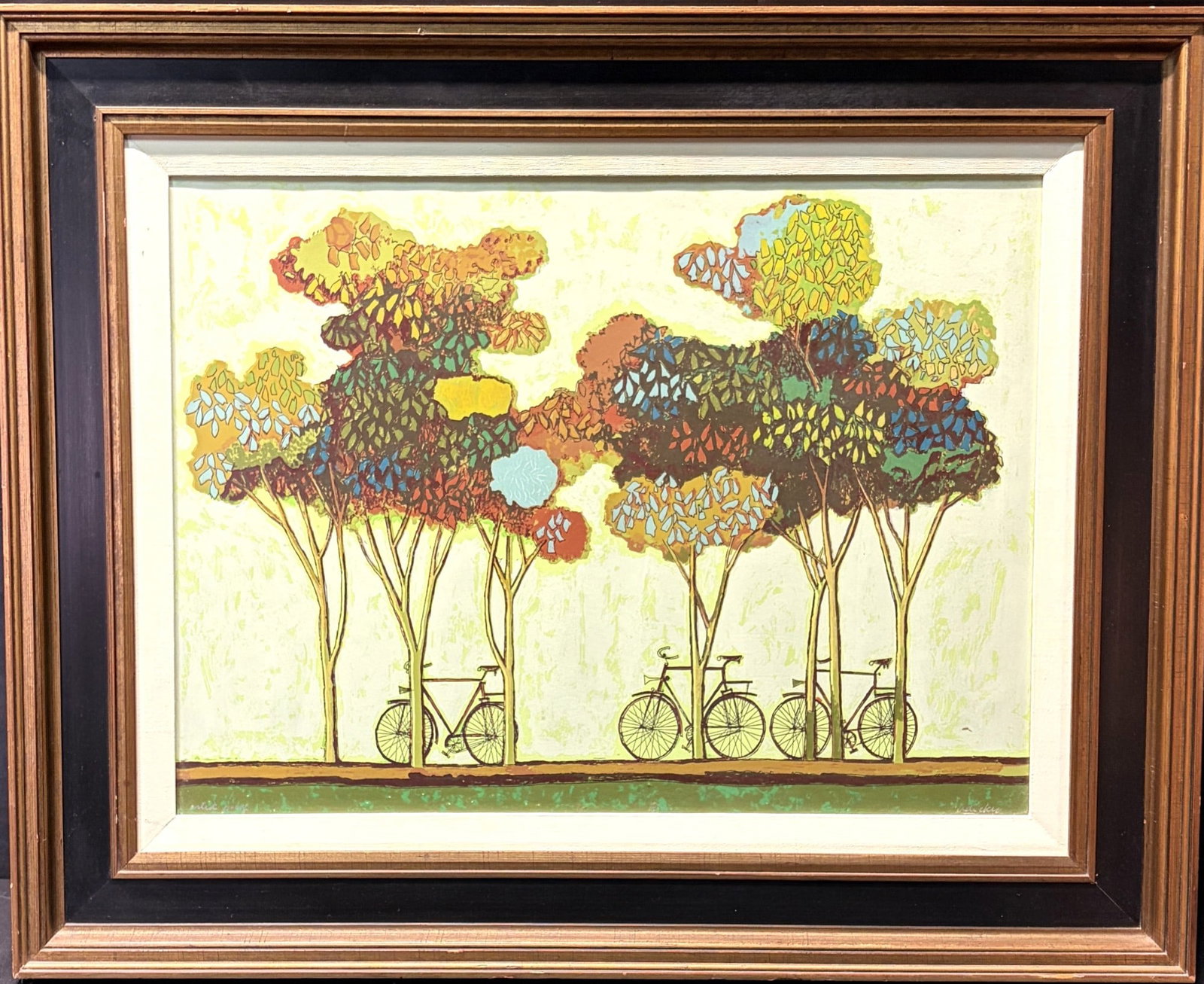 DAVID ADICKES BICYCLES AT THE PARK ARTIST PROOF: DAVID ADICKES BICYCLES AT THE PARK ARTIST PROOF GICLEE. Height: 26 in. by Width: 31.5 in.