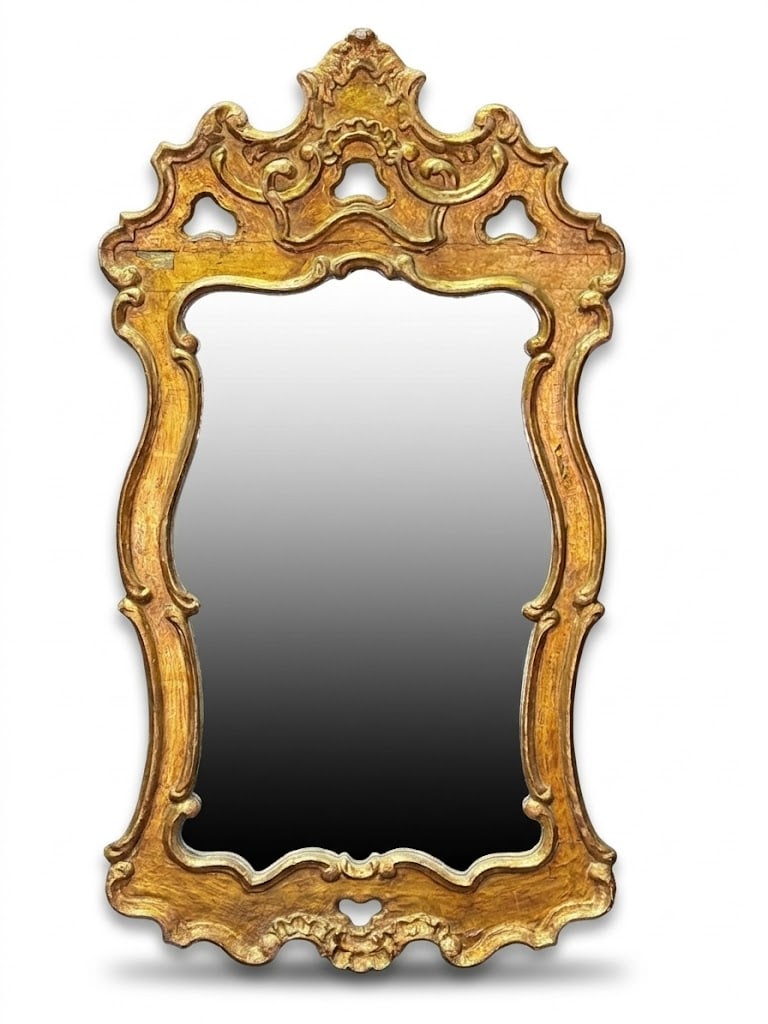 19th CENTURY ITALIAN GILT FRAMED MIRROR: 19th CENTURY ITALIAN GILT FRAMED MIRROR. Height: 39 in. by Width: 22 in. by Depth: 1.25 in.