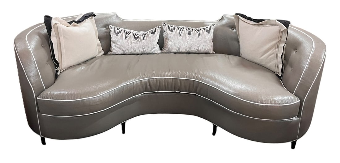 CONTEMPORARY KIDNEY SHAPED UPHOLSTERED SOFA: CONTEMPORARY KIDNEY SHAPED UPHOLSTERED SOFA. Height: 30 in. by Width: 96 in. by Depth: 36 in.