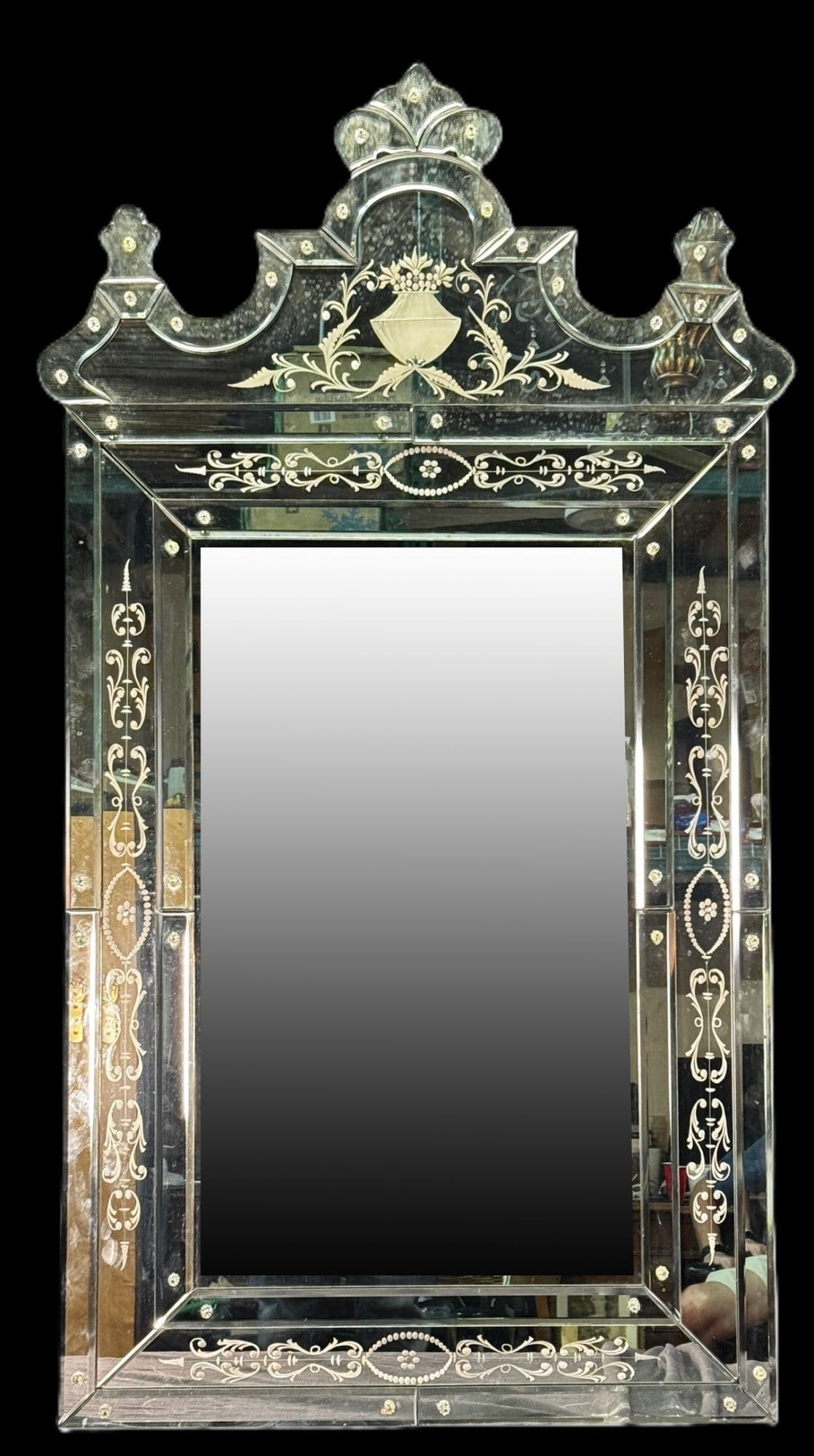 VENETIAN GLASS MIRROR: VENETIAN GLASS MIRROR Height: 53 in. by Width: 29
