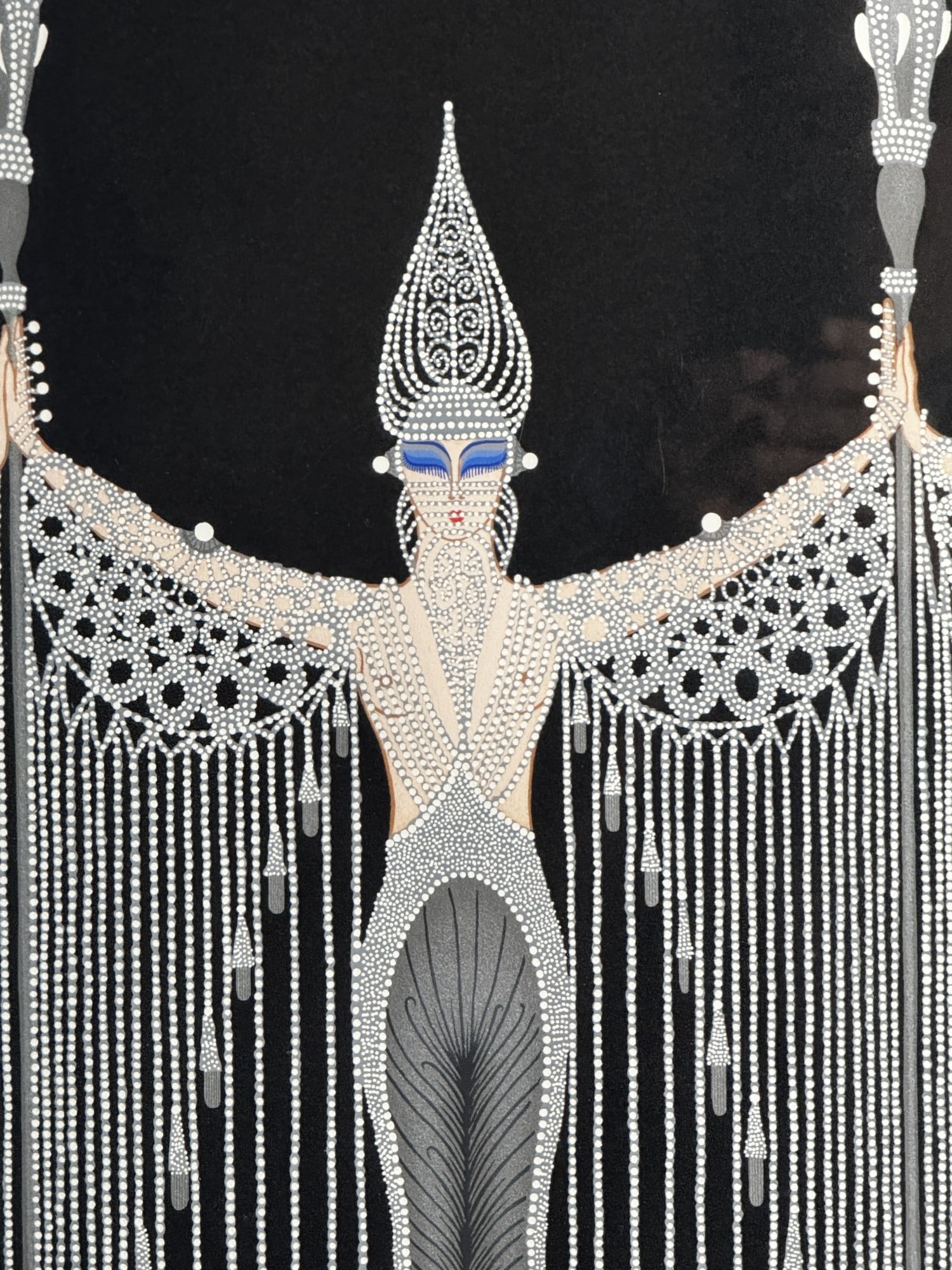 ERTE SCREENPRINT 32/50 LES BIJOUX DE PEARL: ERTE SCREENPRINT 32/50 LES BIJOUX DE PEARL IN BLUE LACQUER FRAME Height: 40 in. by Width: 33