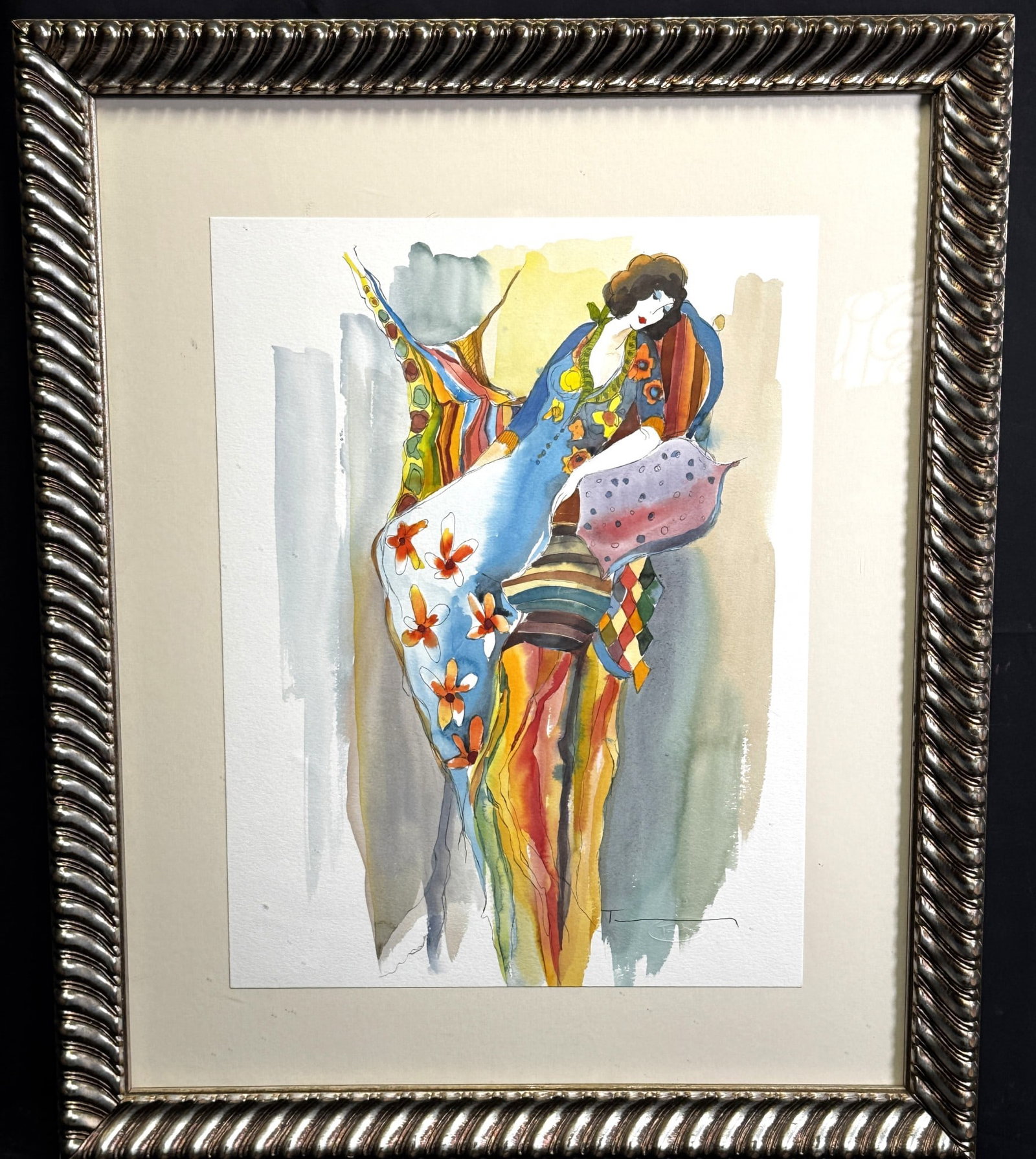 TARKAY " RELAXING " SIGNED LOWER RIGHT: TARKAY " RELAXING " SIGNED LOWER RIGHT ORIGINAL WATERCOLOR ON PAPER Height: 32 in. by Width: 26