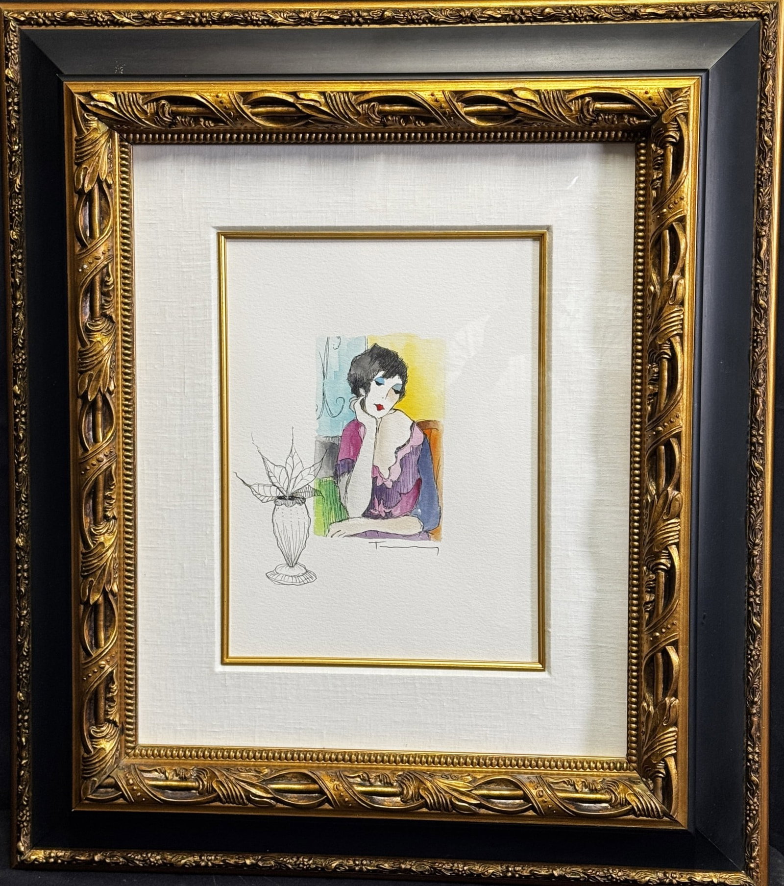 TARKAY " DREAMING AWAY " SIGNED LOWER RIGHT: TARKAY " DREAMING AWAY " SIGNED LOWER RIGHT WATER COLOR AND DRAWING 2012 Height: 28 in. by Width: 24