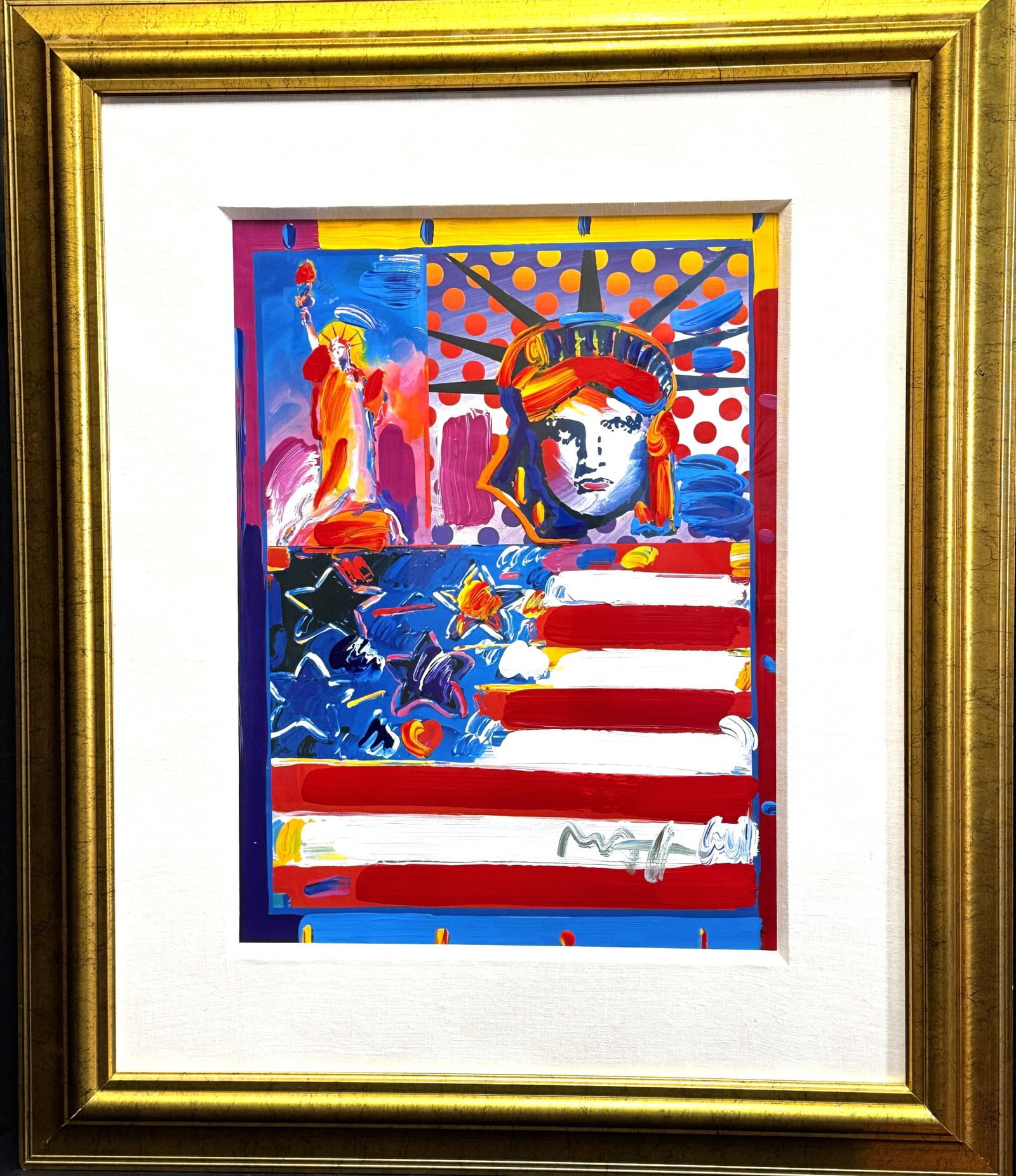 PETER MAX "GOD BLESS AMERICA II" ACRYLIC: PETER MAX "GOD BLESS AMERICA II" ACRYLIC Height: 37.5 in. by Width: 32