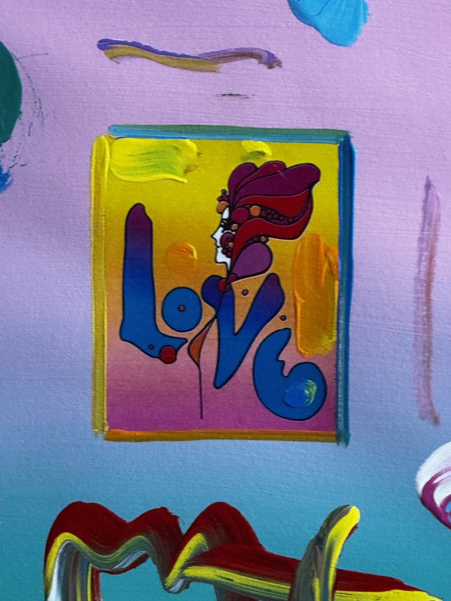 PETER MAX "LOVE" ORIGINAL ACRYLIC: PETER MAX "LOVE" ORIGINAL ACRYLIC SIGNED IN THE MIDDLE Height: 25 in. by Width: 22