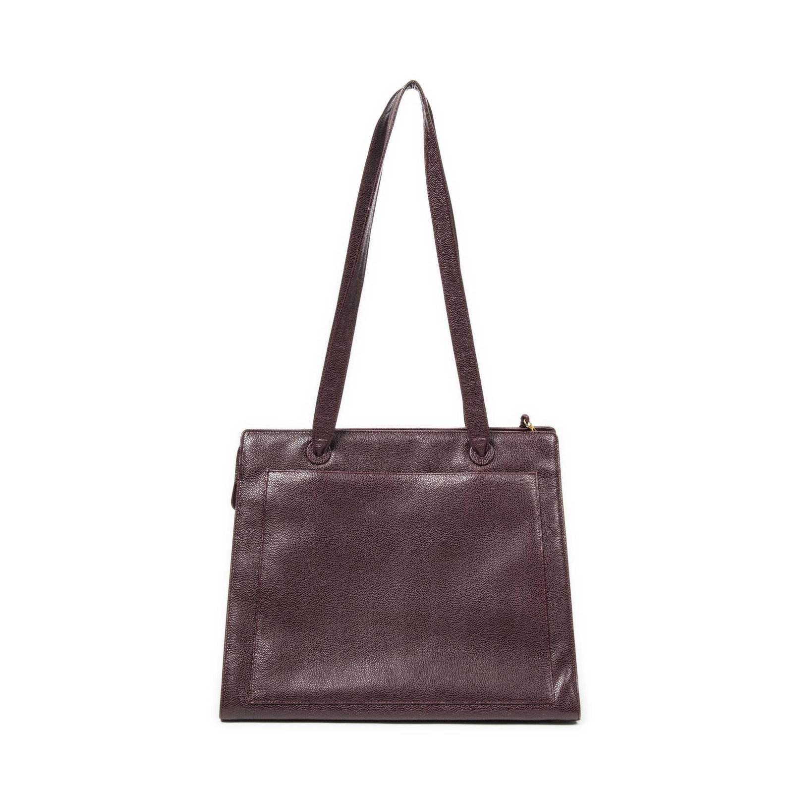 Chanel Large CC Shopping Tote Shoulder Ba: Chanel Large CC Shopping Tote Shoulder Bag. Made from Caviar Leather with Burgundy Leather straps/handles and Gold hardware. Dimensions: 38*30*23cm. Accessories include: Sticker, dustbag. Condition