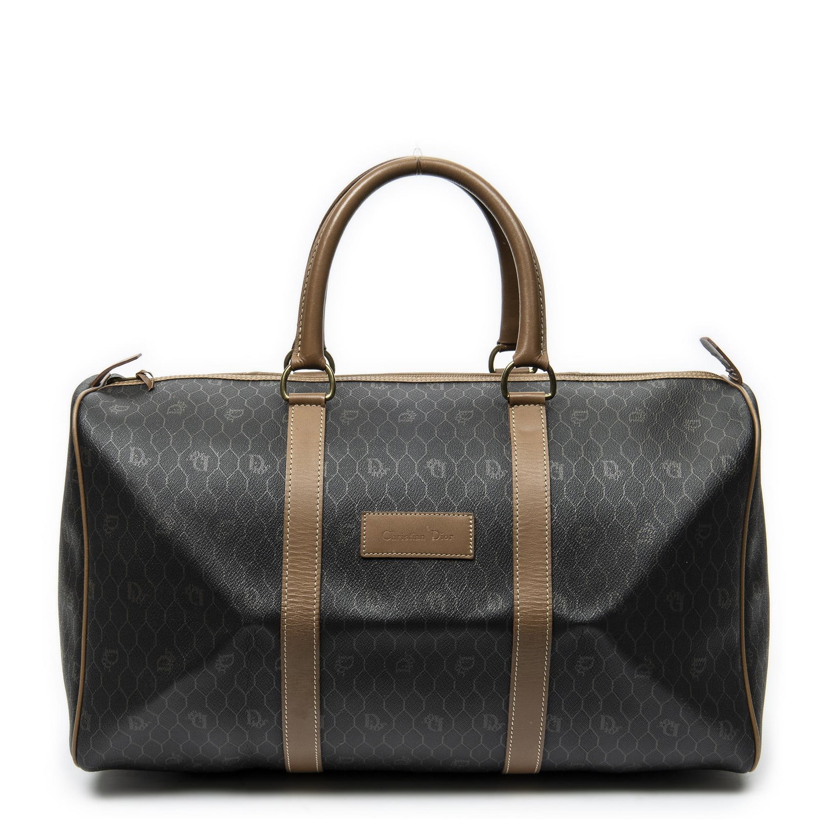 Dior Medium Vintage Travel Boston: Dior Medium Vintage Travel Boston Travel Bag. Made from Honeycomb Coated Canvas with Brown Leather straps/handles and Gold hardware. Dimensions: 46*25*21cm. Accessories include: None. Condition Rating