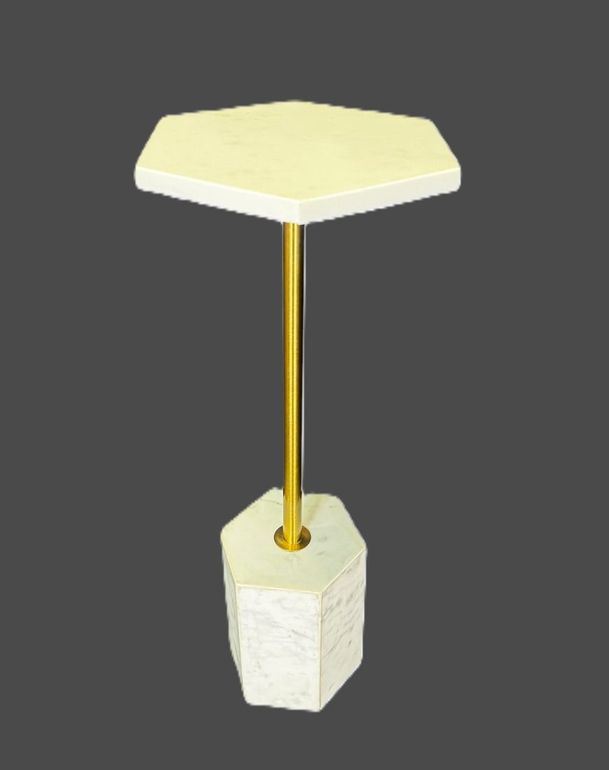MARBLE AND BRASS OCCASSIONAL TABLE: MARBLE AND BRASS OCCASSIONAL TABLE Height: 23 in. by Width: 10