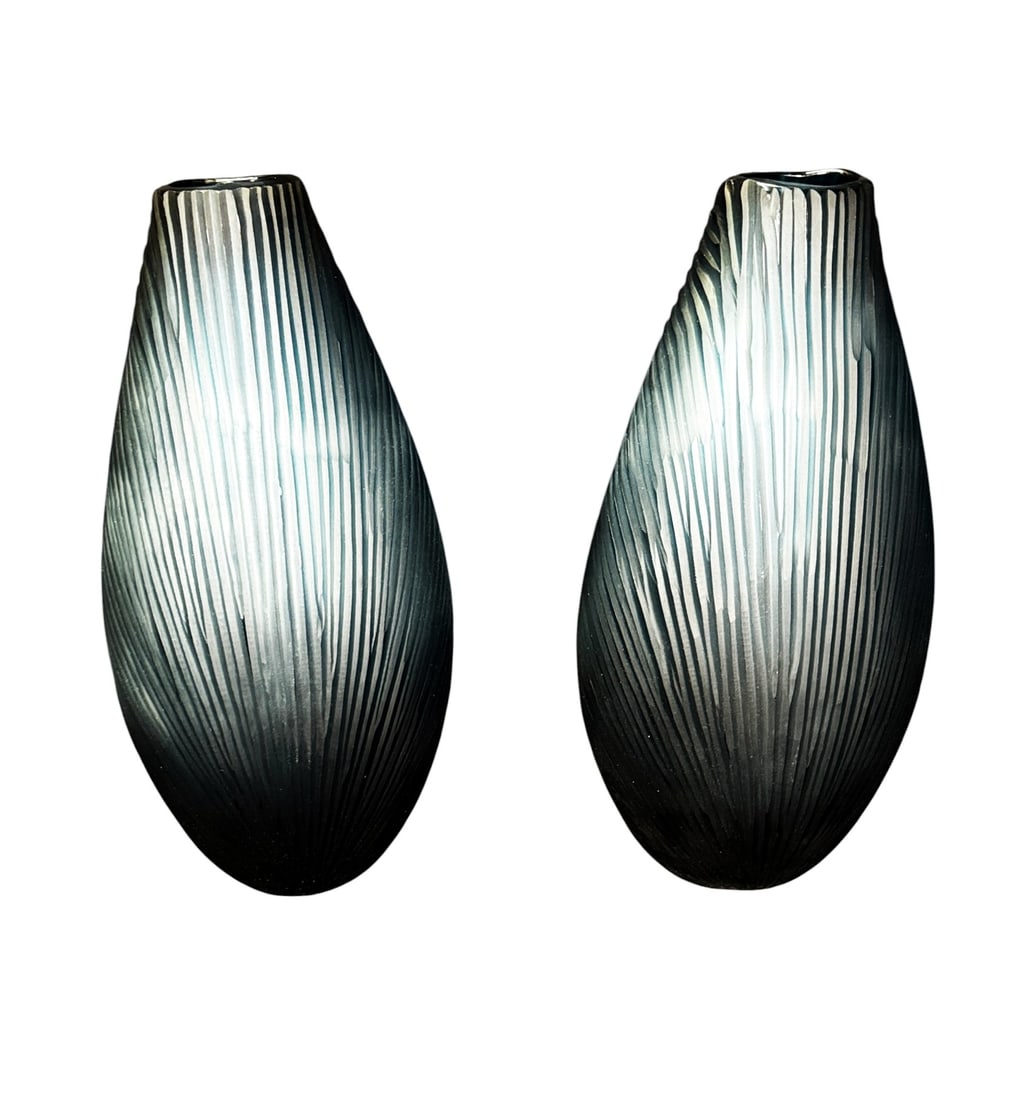 PAIR OF BOTTLE BLUE GLASS ART VASES (1 of 4)