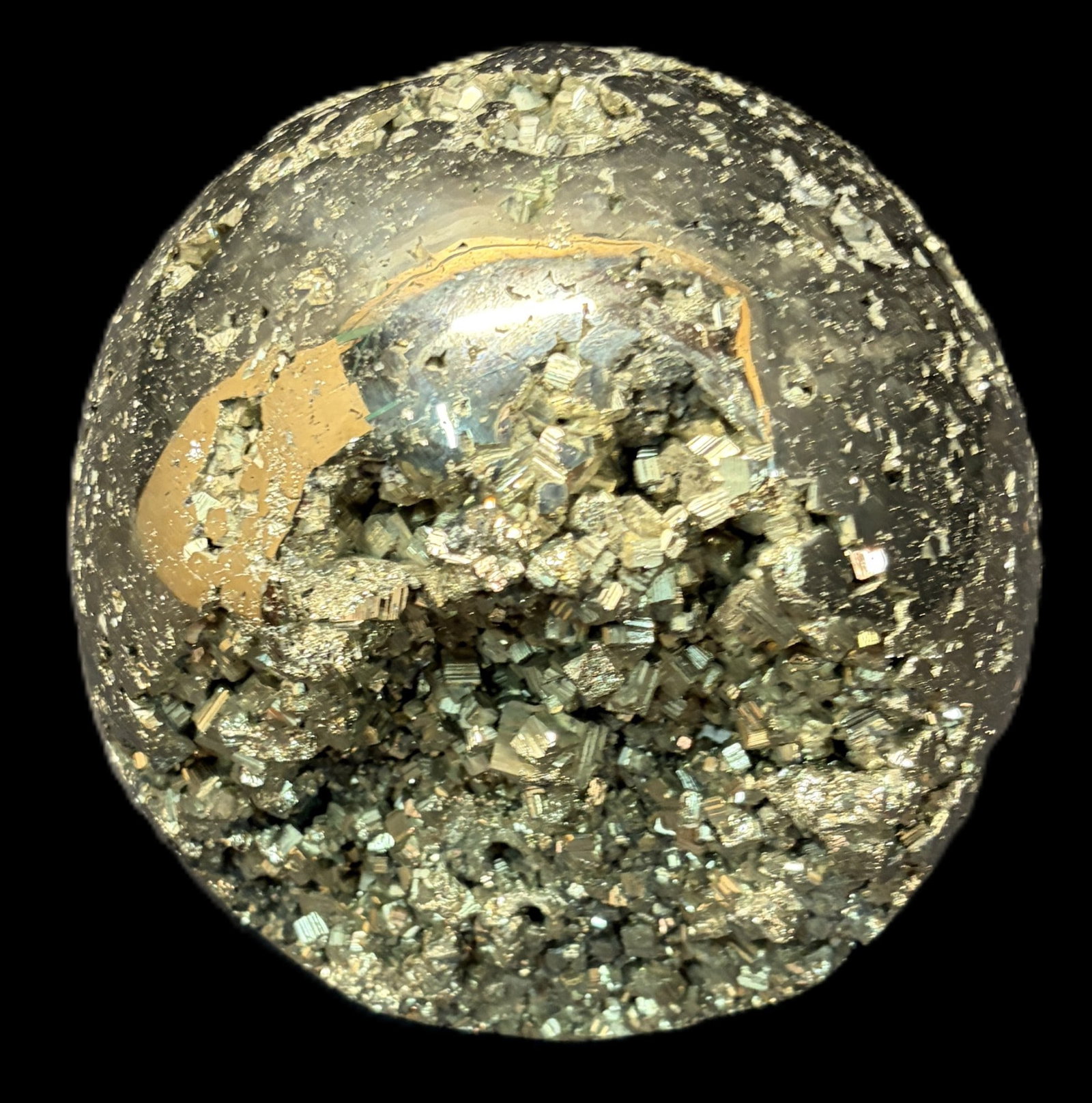 BEAUTIFUL LARGE PYRITE SPHERE: BEAUTIFUL LARGE PYRITE SPHERE. WEIGHS 12.58 LBS. Height: 5.5 in. by Width: 5.5 in. by Depth: 5.5 in.