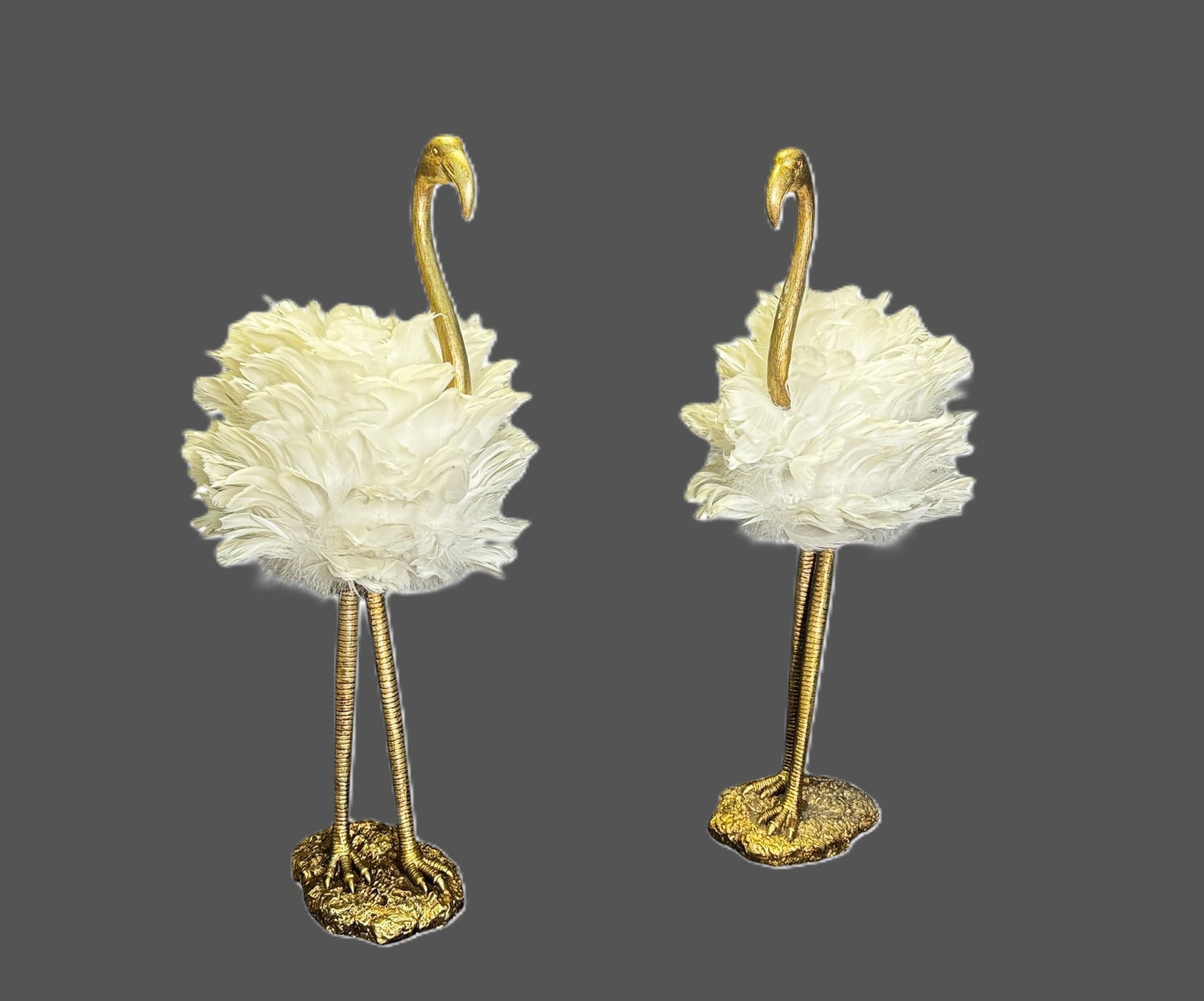 PR OF FLAMINGO LAMPS WITH NATURAL FEATHERS: PR OF FLAMINGO LAMPS WITH NATURAL FEATHERS