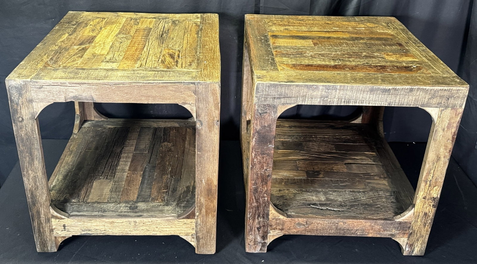 PAIR OF RECLAIMED DISTRESSED WOOD SIDE TABLES (1 of 7)