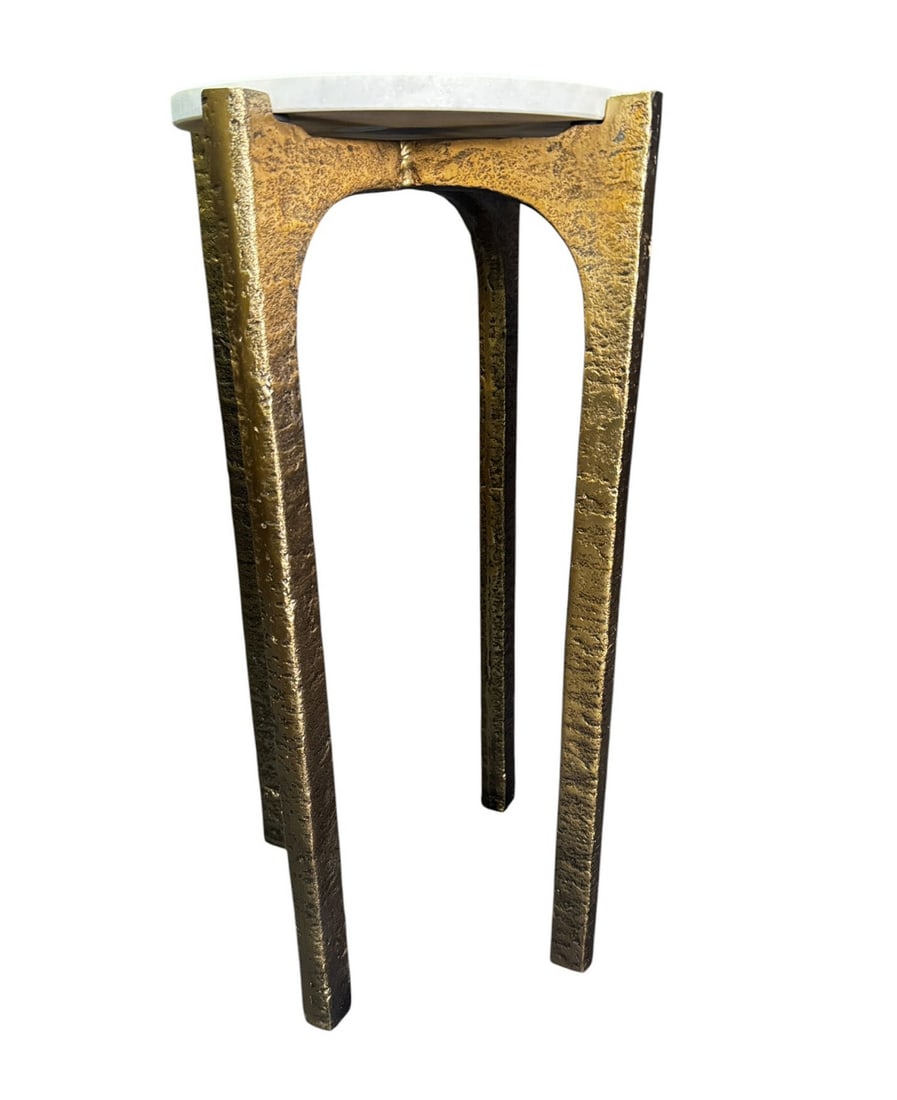 MARBLE TOP DRINK TABLE ON BRASS BASE - 3