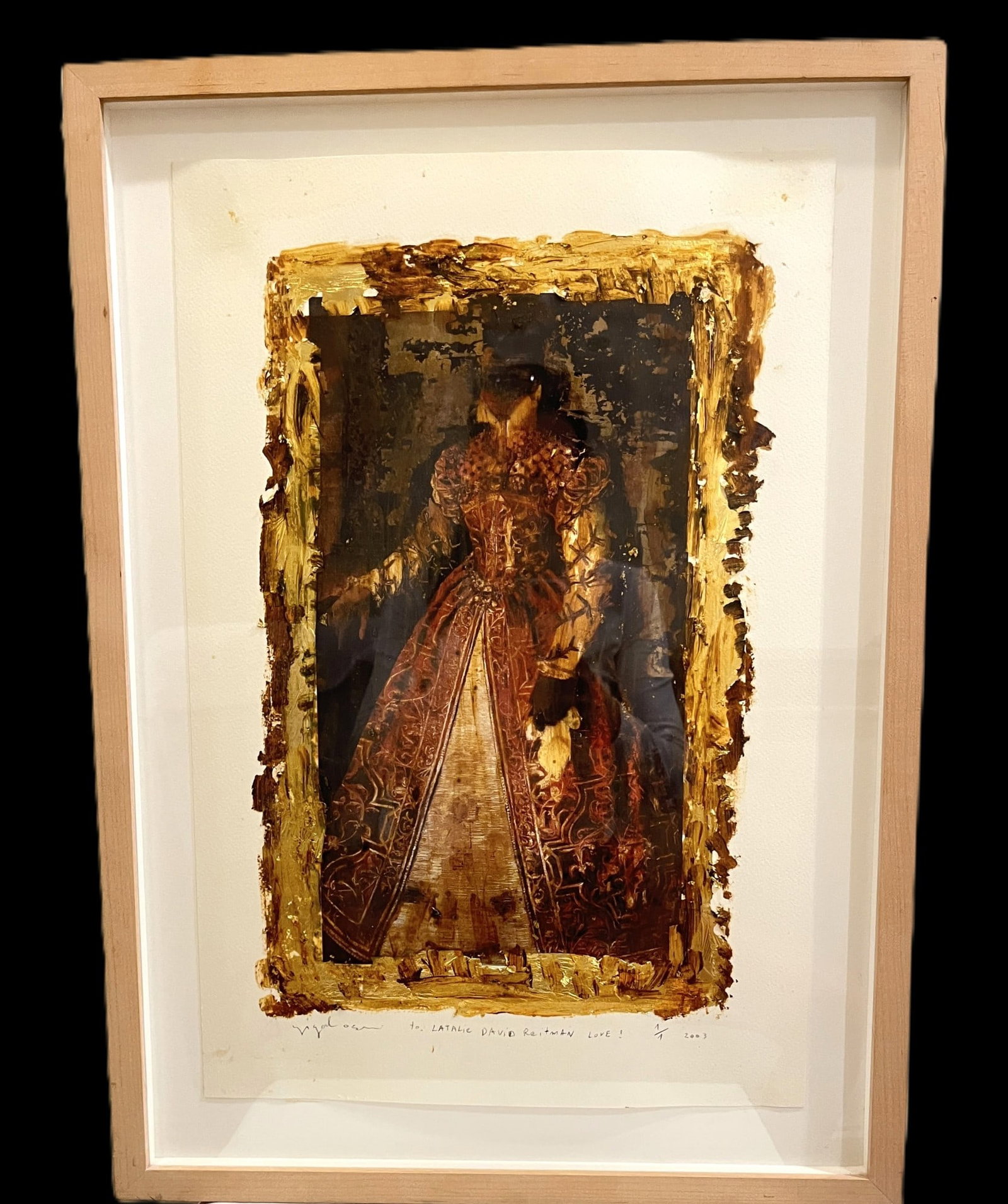 YIGAL OZERI "RED DRESS" OIL ON PAPER 2002: YIGAL OZERI "RED DRESS" OIL ON PAPER 2002 FRAMED Height: 20 in. by Width: 13.5