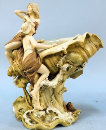 ROYAL DUX "WOMEN BATHING" PORCELAIN SCULPTURE: ROYAL DUX "WOMEN BATHING" PORCELAIN SCULPTURE. Height: 13.5 in. by Width: 11.5 in. by Depth: 7 in.