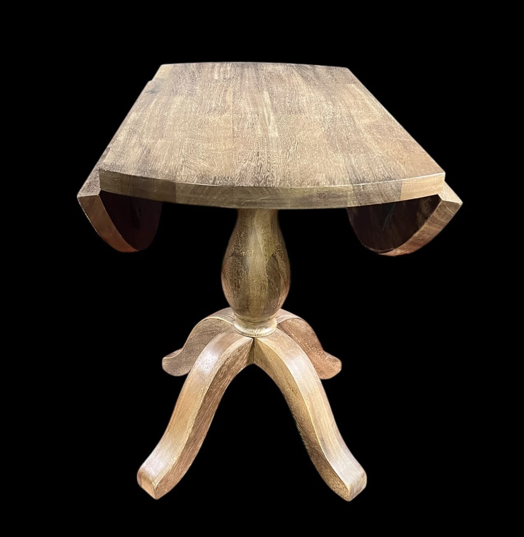 ROUND WEATHERED GRAY WOOD DROP LEAF TABLE - 5