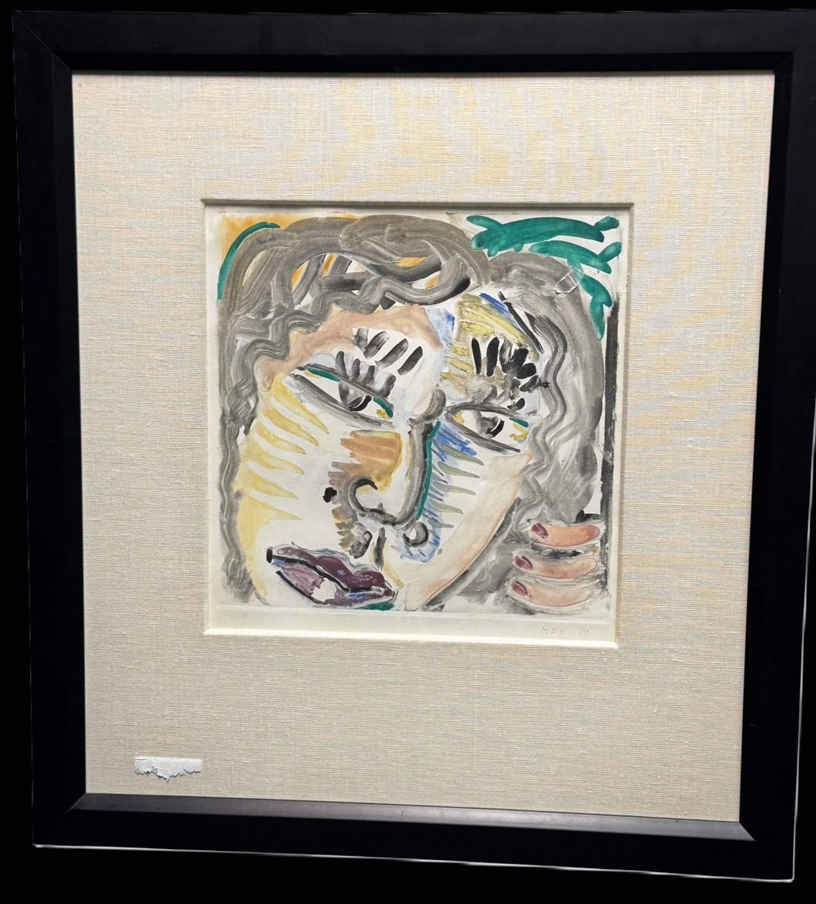 CONTEMPORARY WATERCOLOR: CONTEMPORARY WATERCOLOR SIGNED M E K 1989. Height: 30 in. by Width: 32 in.