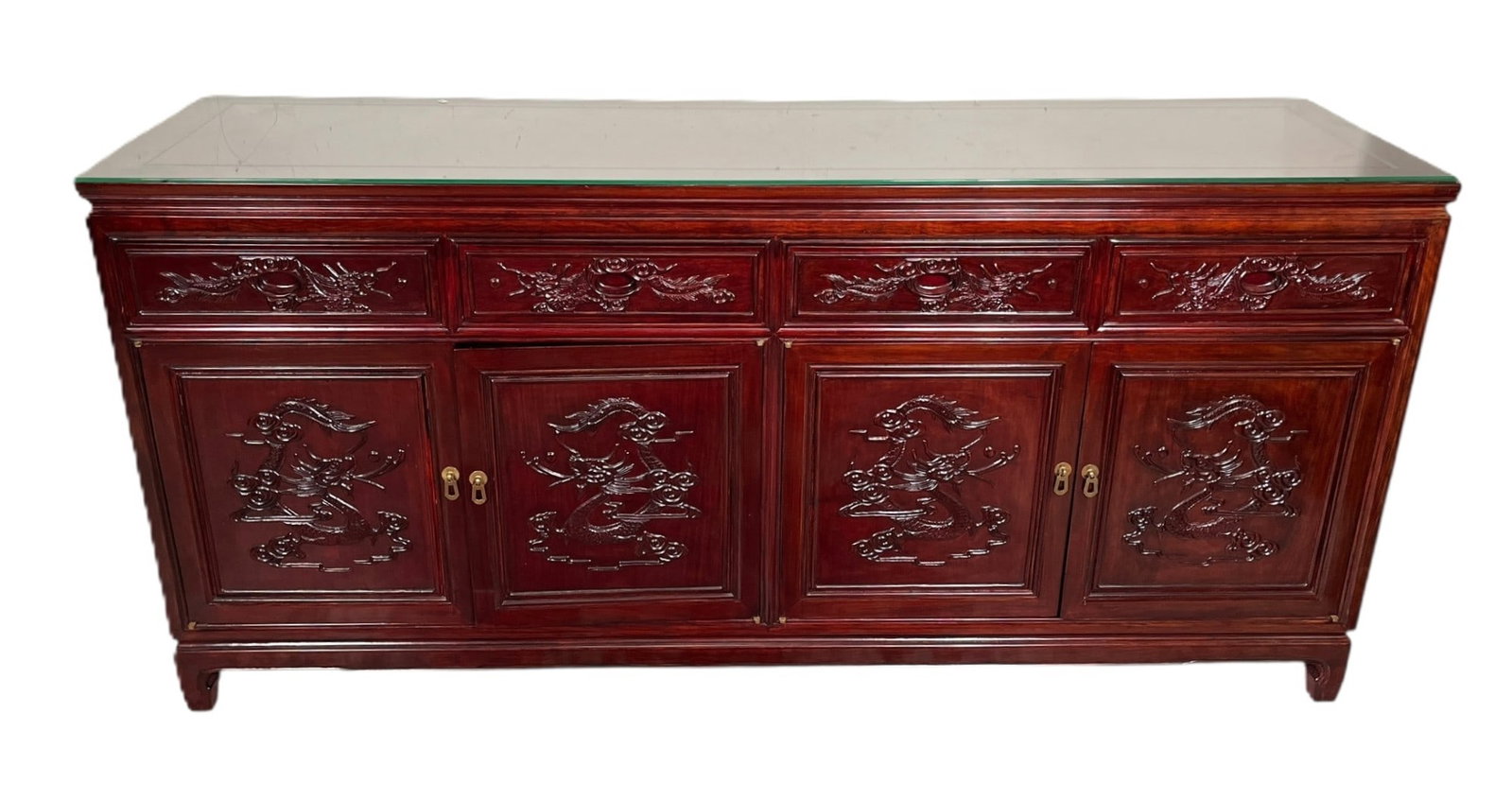 CHINESE CARVED ROSEWOOD BUFFET/SIDEBOARD: CHINESE CARVED ROSEWOOD BUFFET/SIDEBOARD. Height: 34 in. by Width: 71 in. by Depth: 44 in.
