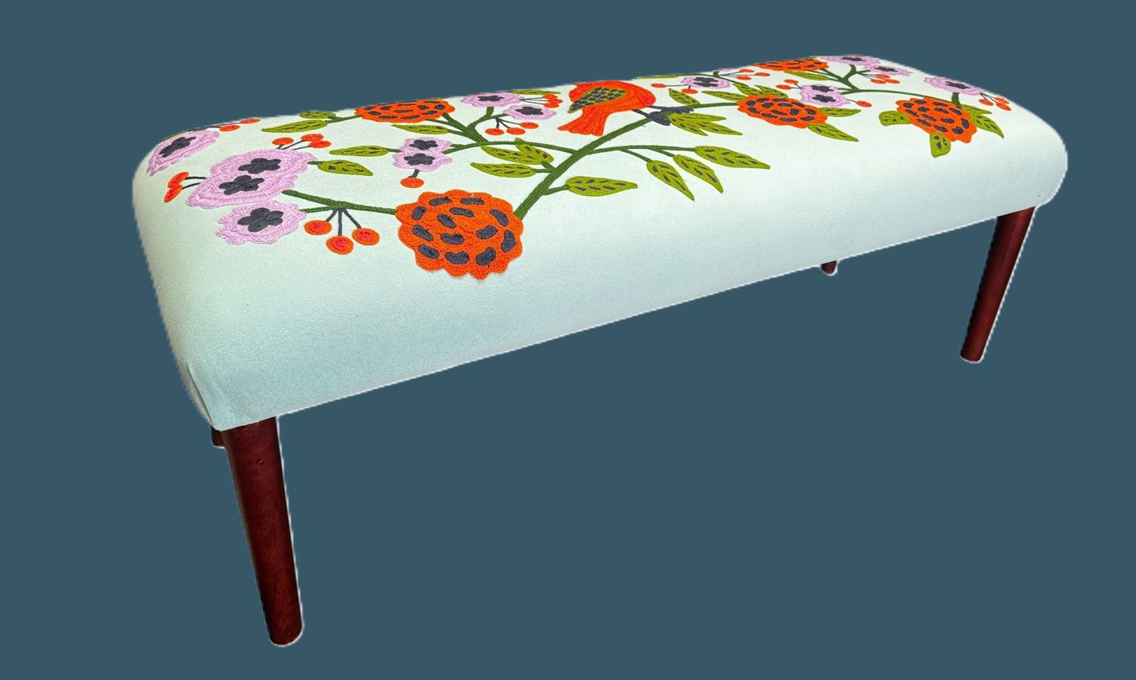 CREWEL UPHOLSTERED BENCH - 3